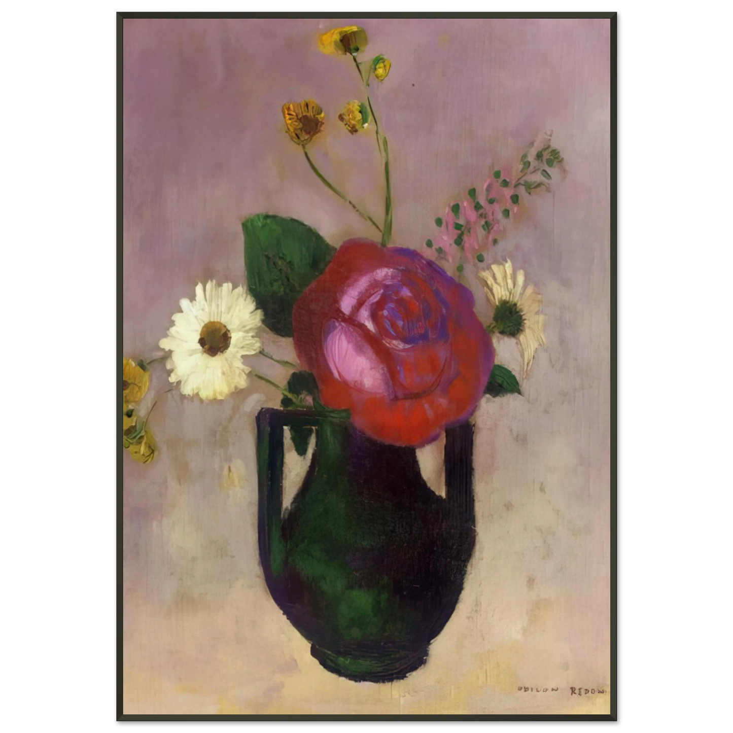 Odilon Redon ROSE AND DAISY Framed Art Print - Aluminum Frame - 21x29.7 cm / 8x12"