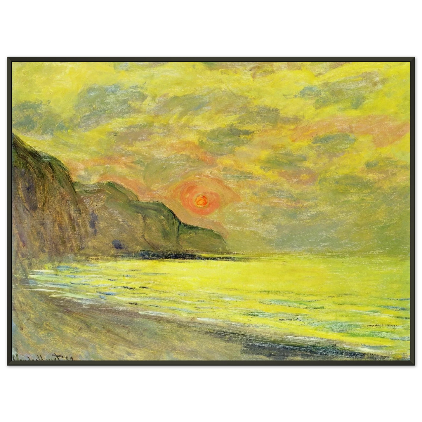 claude monet  Sunset Foggy Weather Pourville Framed Art Print  - Aluminum Frame - 60x80 cm / 24x32 inches
