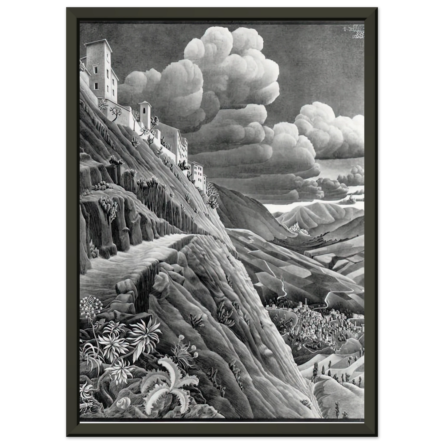 MC Escher  CASTROVALVA Framed Art Print  - Aluminum Frame - 70x100 cm / 28x40 inches