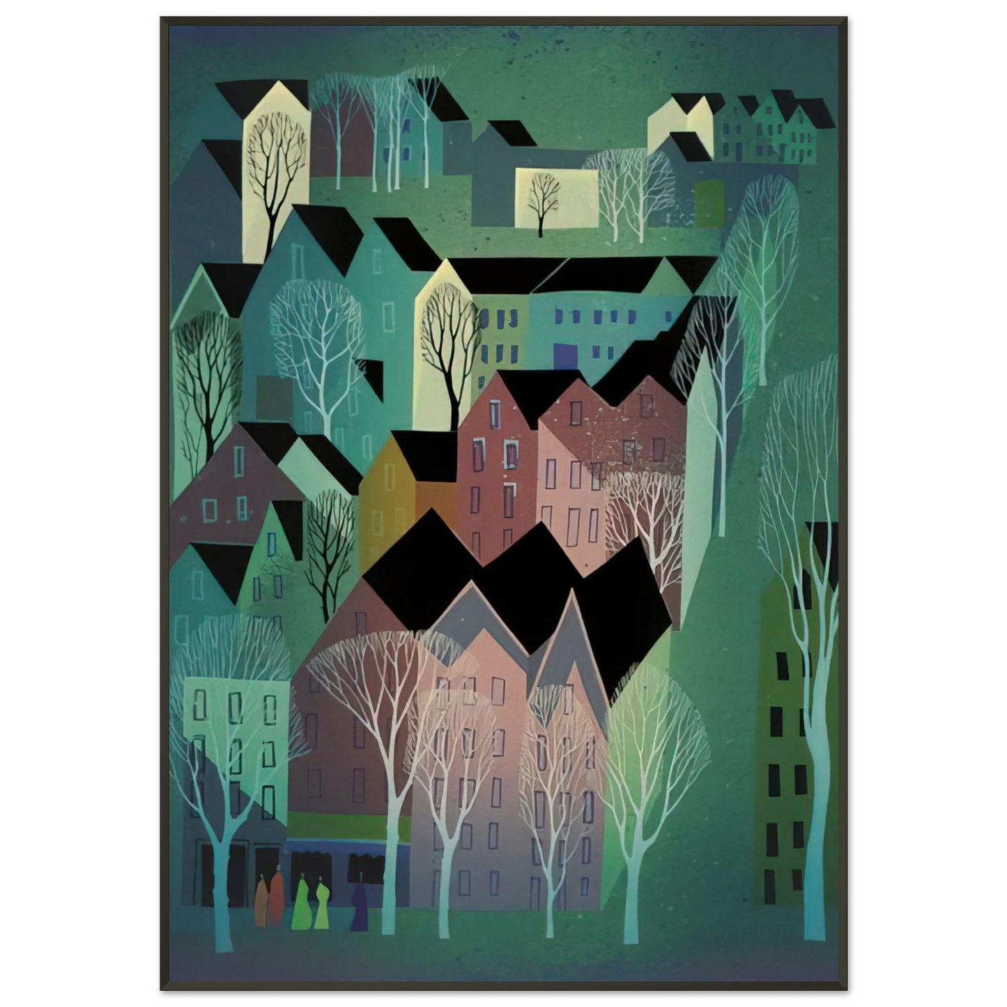 Eyvind Earle Village Framed Art Print - Aluminum Frame - 21x29.7 cm / 8x12"