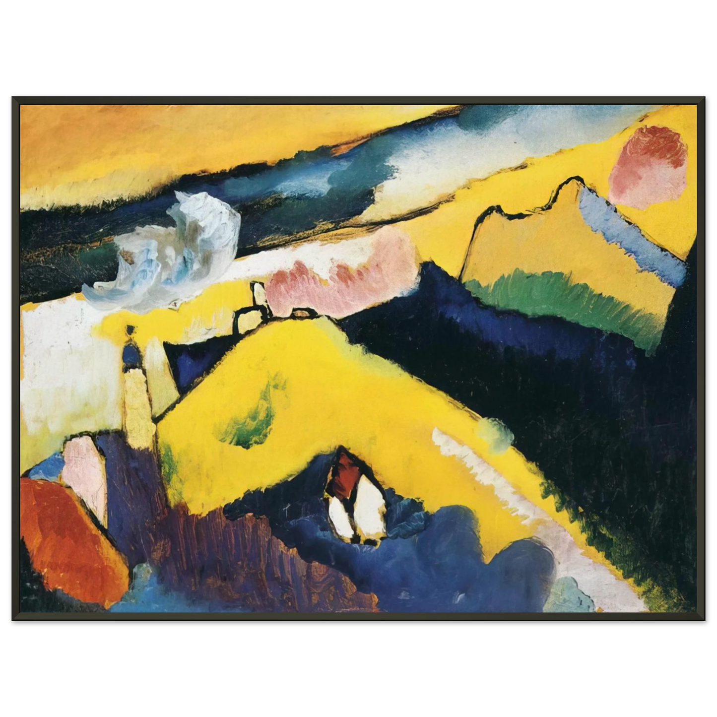 Wassily Kandinsky  MOUNTAIN LANDSCAPE WITH CHURCH 1910 Framed Art Print  - Aluminum Frame - 40x50 cm / 16x20 inches