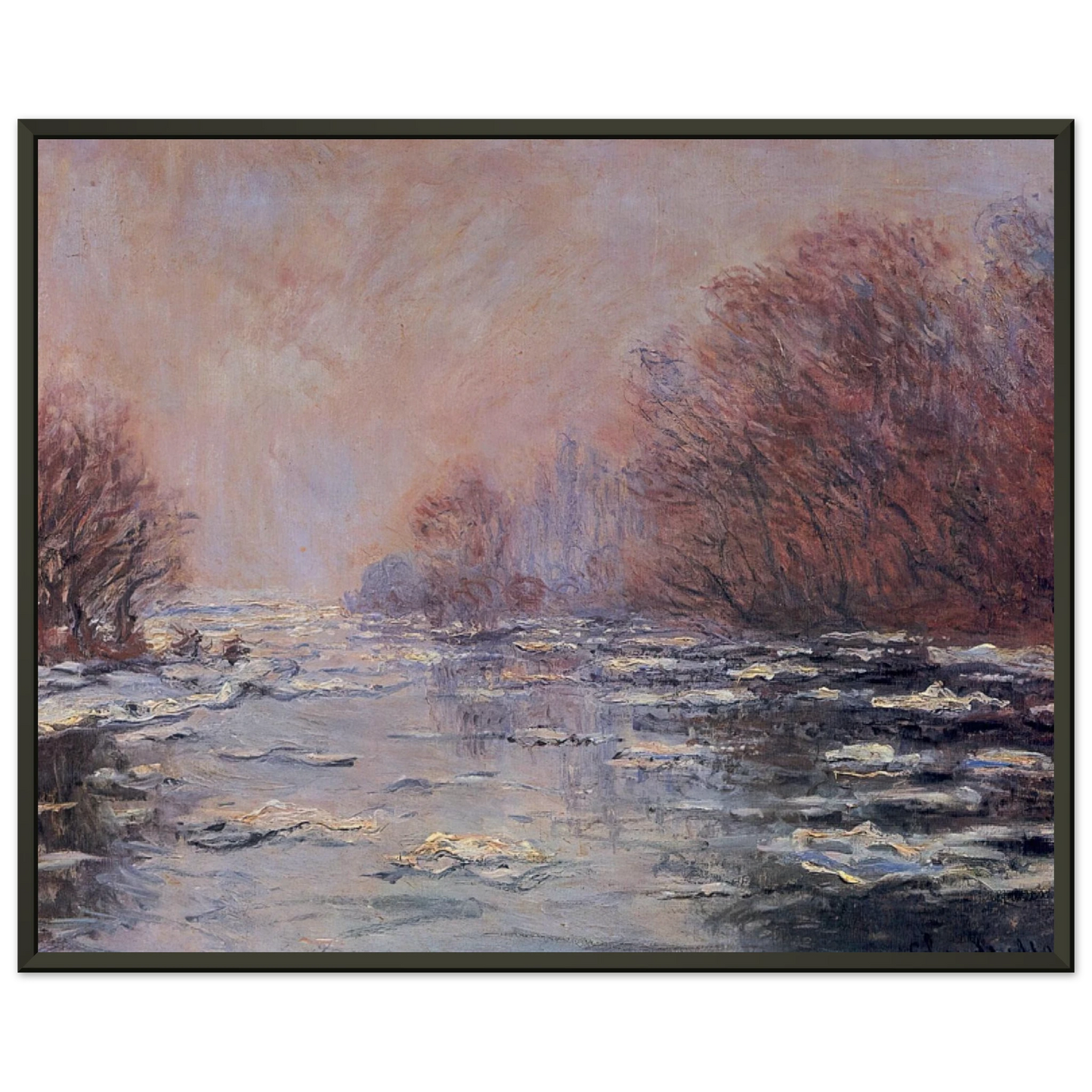 claude monet  River Thawing near Vetheuil Framed Art Print  - Aluminum Frame - 40x50 cm / 16x20 inches