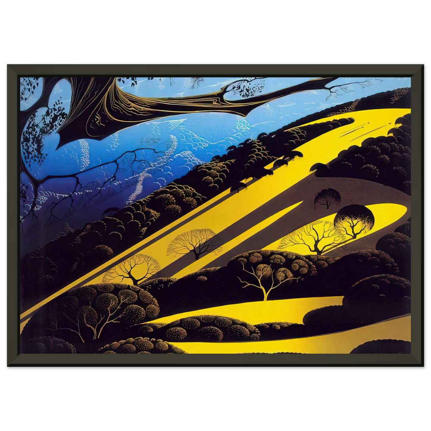 Eyvind Earle  Gaviota Pass Framed Art Print  - Aluminum Frame - 70x100 cm / 28x40 inches