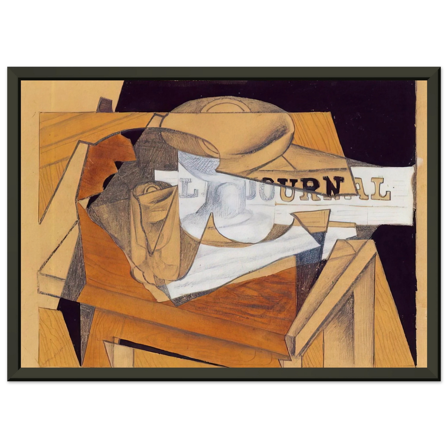 Juan Gris BOWL GLASS AND NEWSPAPER Framed Art Print - Aluminum Frame - 40x50 cm / 16x20 inches