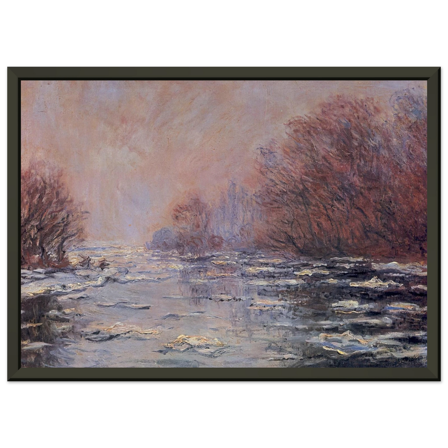 claude monet  River Thawing near Vetheuil Framed Art Print  - Aluminum Frame - 60x80 cm / 24x32 inches