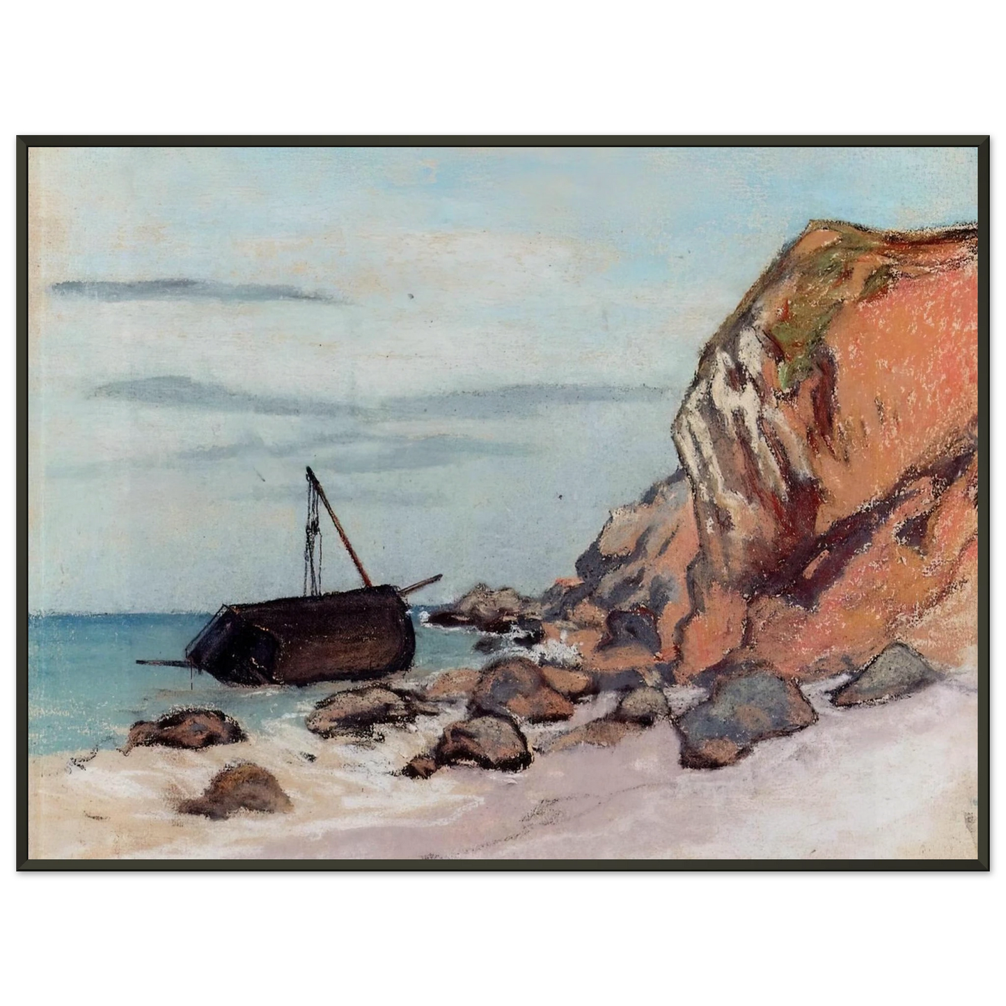 claude monet  SaintAdresse Beached Sailboat Framed Art Print  - Aluminum Frame - 70x100 cm / 28x40 inches
