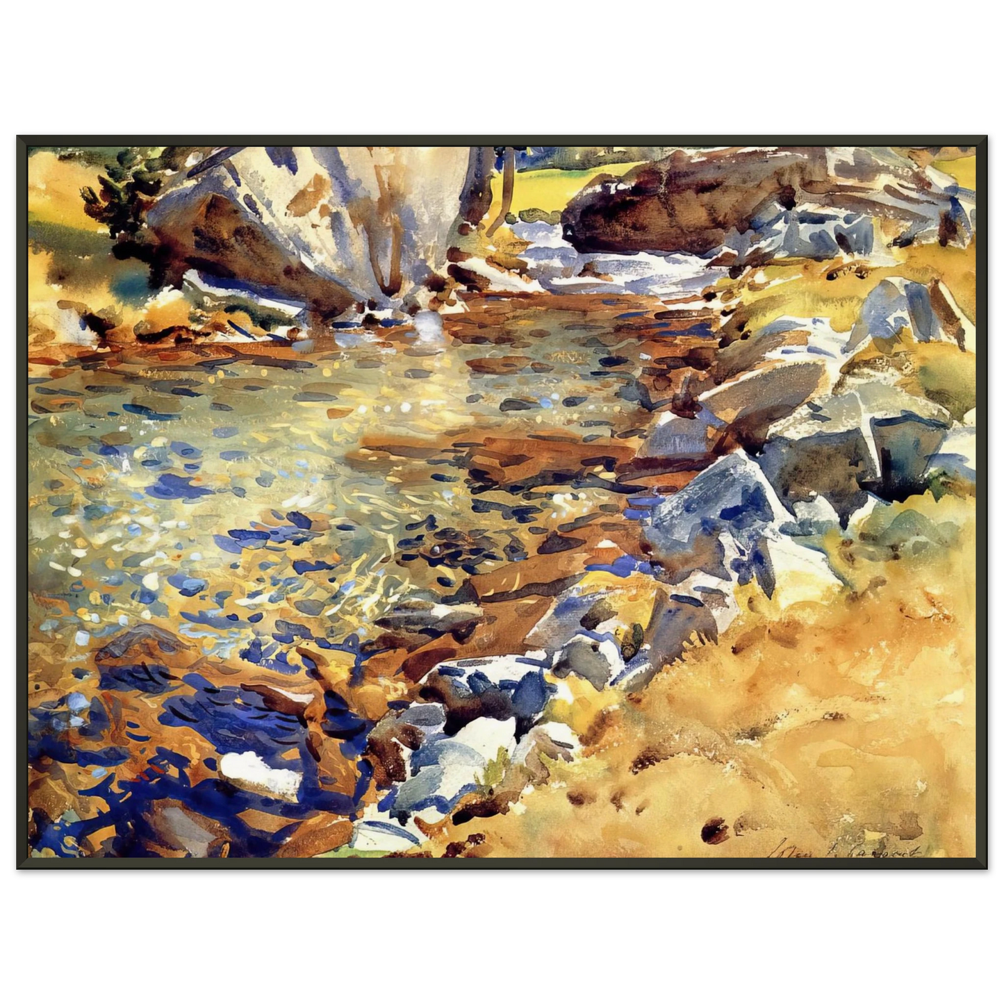 John Singer Sargent Brook among Rocks Framed Art Print - Aluminum Frame - 40x50 cm / 16x20 inches
