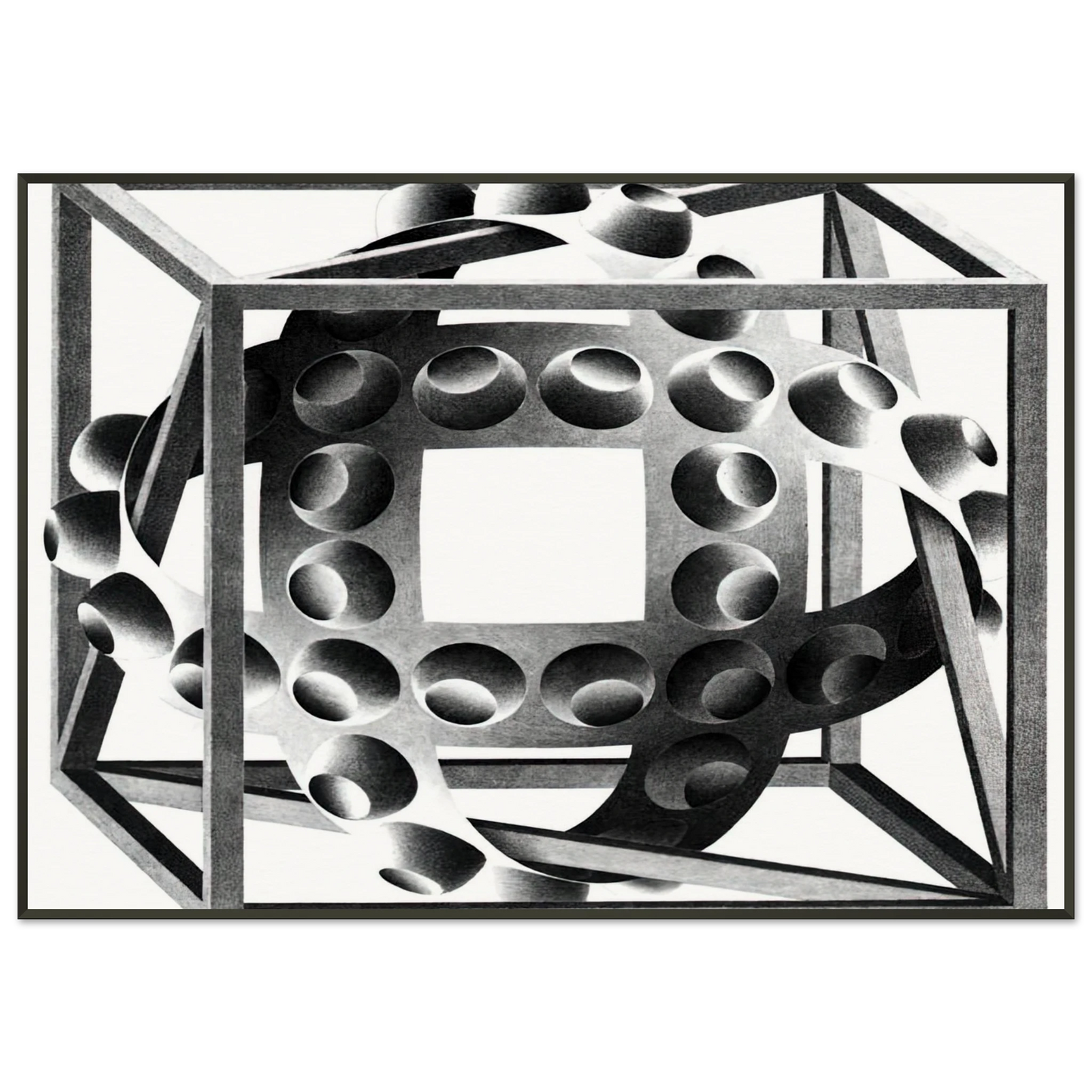 MC Escher  CUBE WITH MAGIC RIBBONS Framed Art Print  - Aluminum Frame - 21x29.7 cm / 8x12"