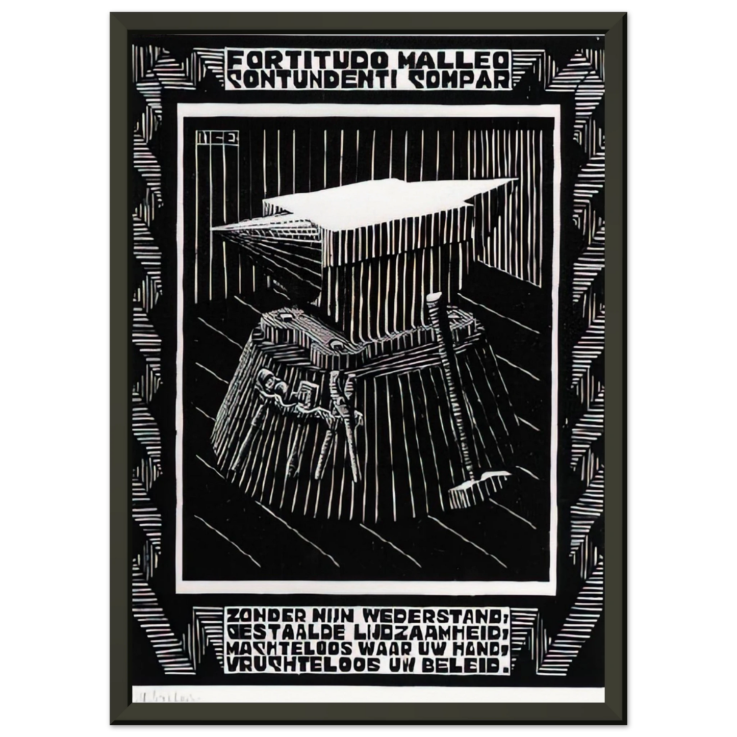 MC Escher  EMBLEMATA ANVIL Framed Art Print  - Aluminum Frame - 60x80 cm / 24x32 inches