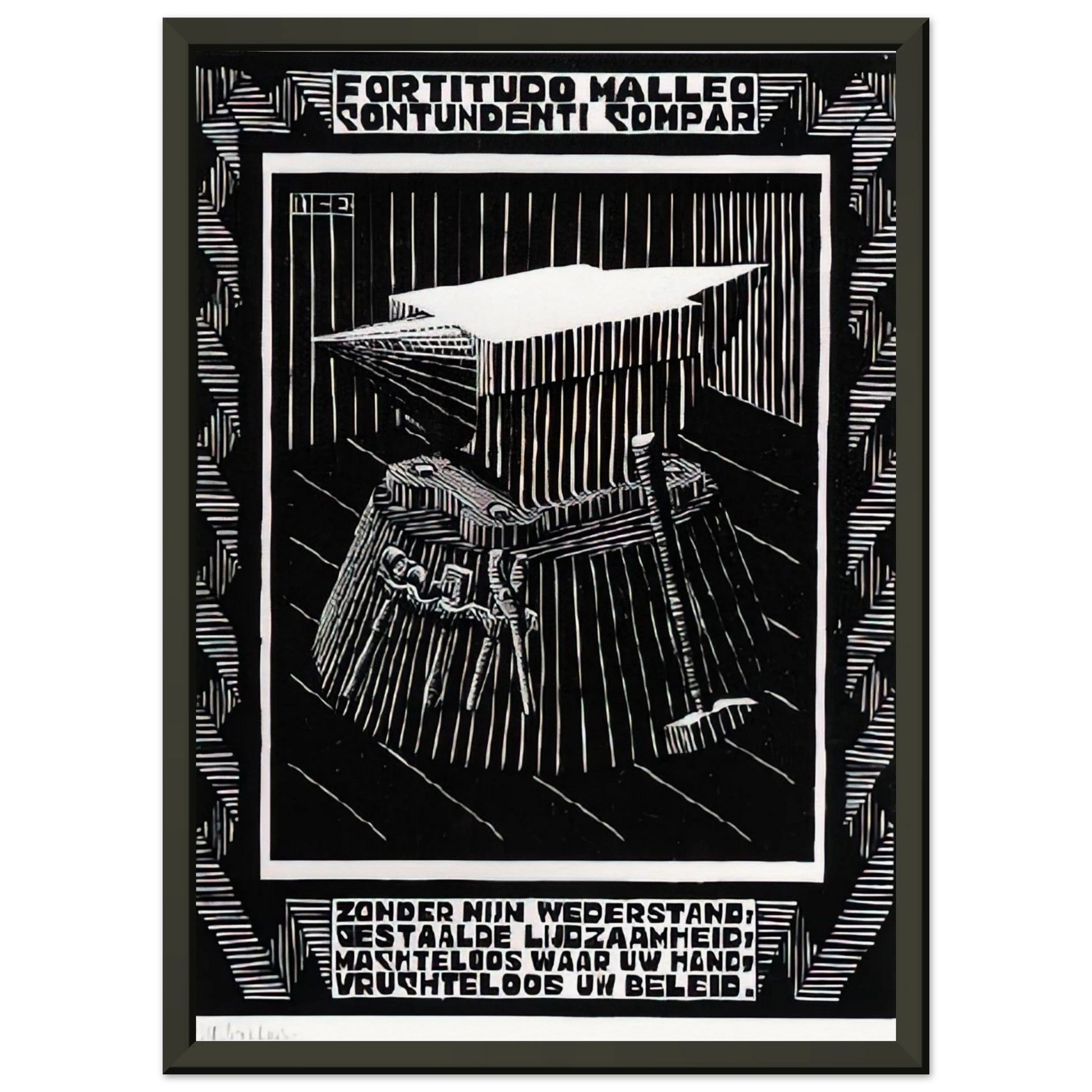 MC Escher  EMBLEMATA ANVIL Framed Art Print  - Aluminum Frame - 60x80 cm / 24x32 inches