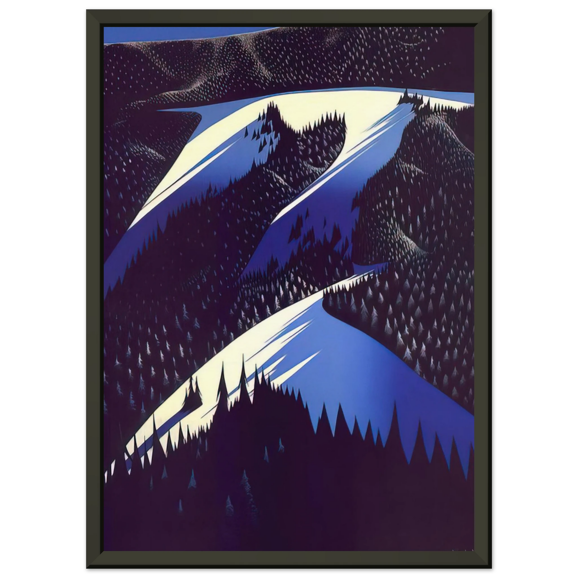Eyvind Earle  Black Evergreen Forest Framed Art Print  - Aluminum Frame - 70x100 cm / 28x40 inches