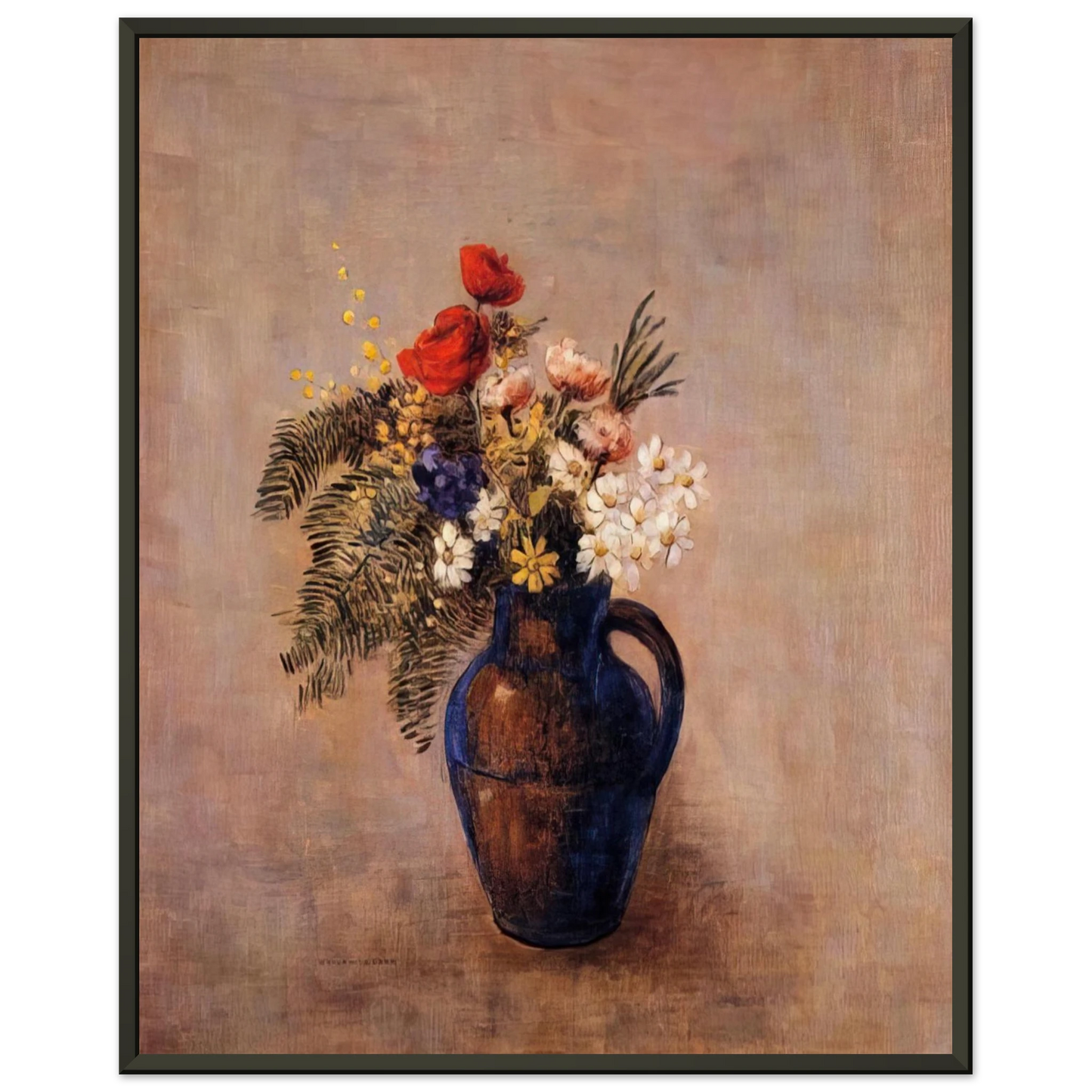Odilon Redon  BOUQUET OF FLOWERS IN A BLUE VASE Framed Art Print  - Aluminum Frame - 60x80 cm / 24x32 inches
