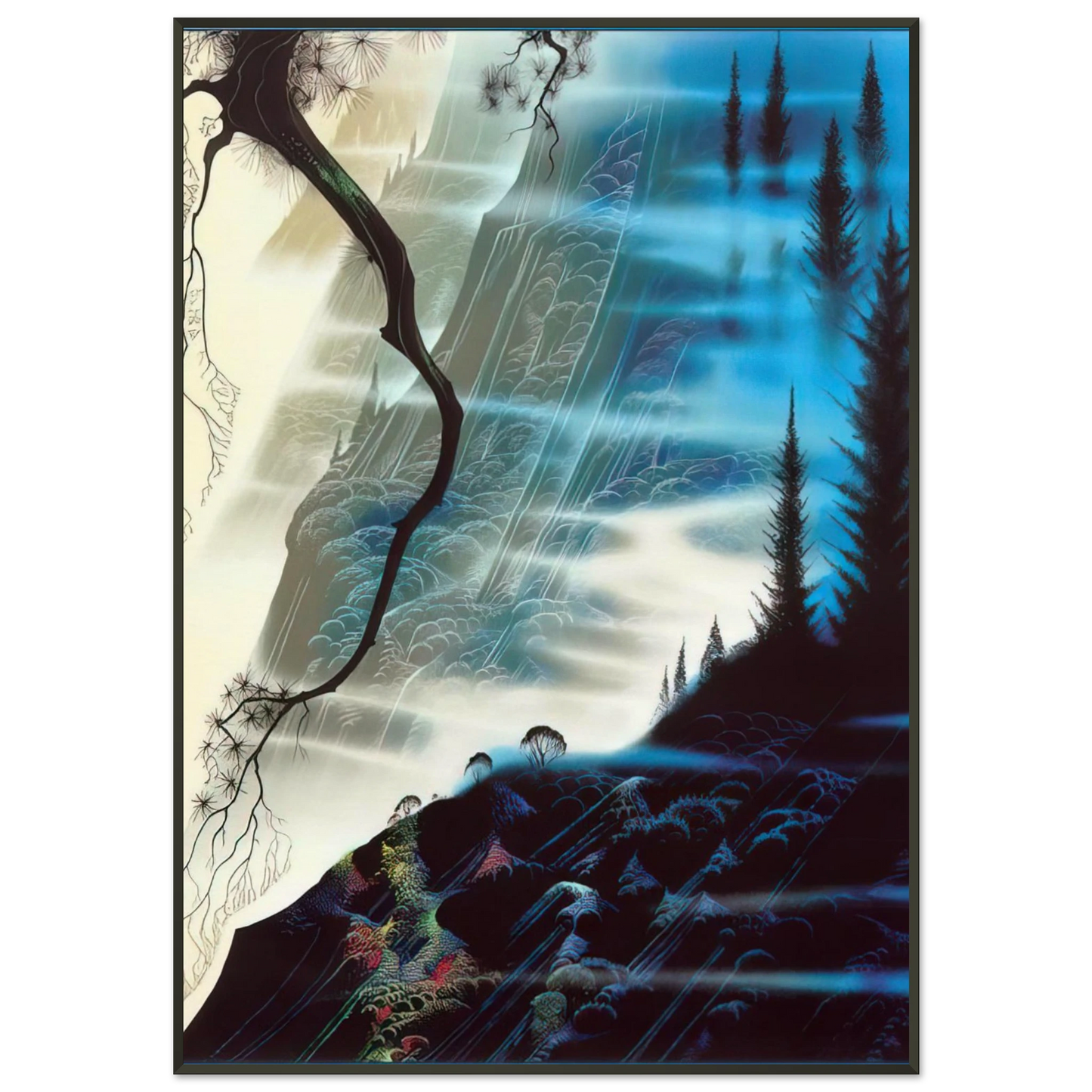 Eyvind Earle Sea Cliffs and Redwoods Framed Art Print - Aluminum Frame - 21x29.7 cm / 8x12"