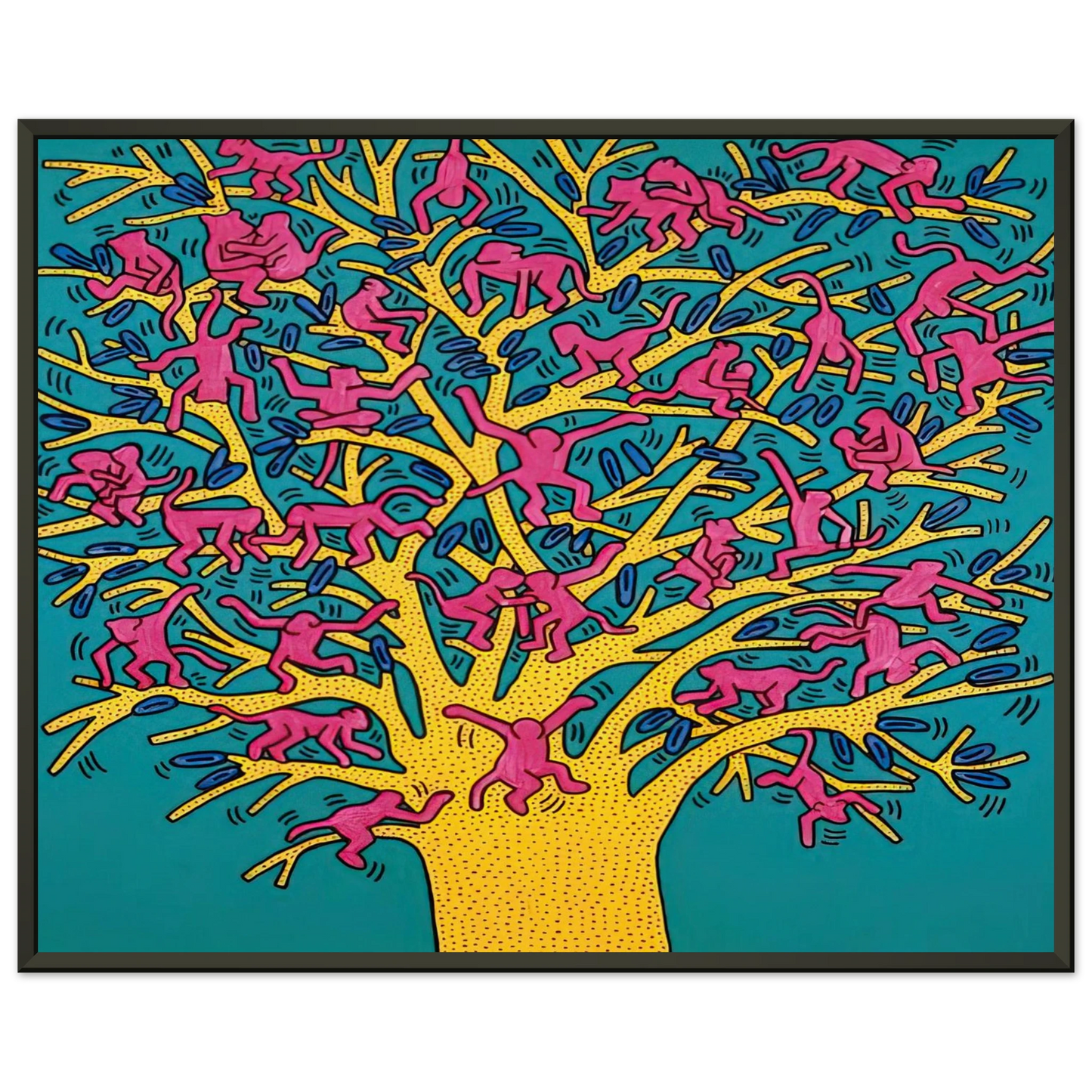 Keith Haring THE TREE OF MONKEYS Framed Art Print - Aluminum Frame - 40x50 cm / 16x20 inches