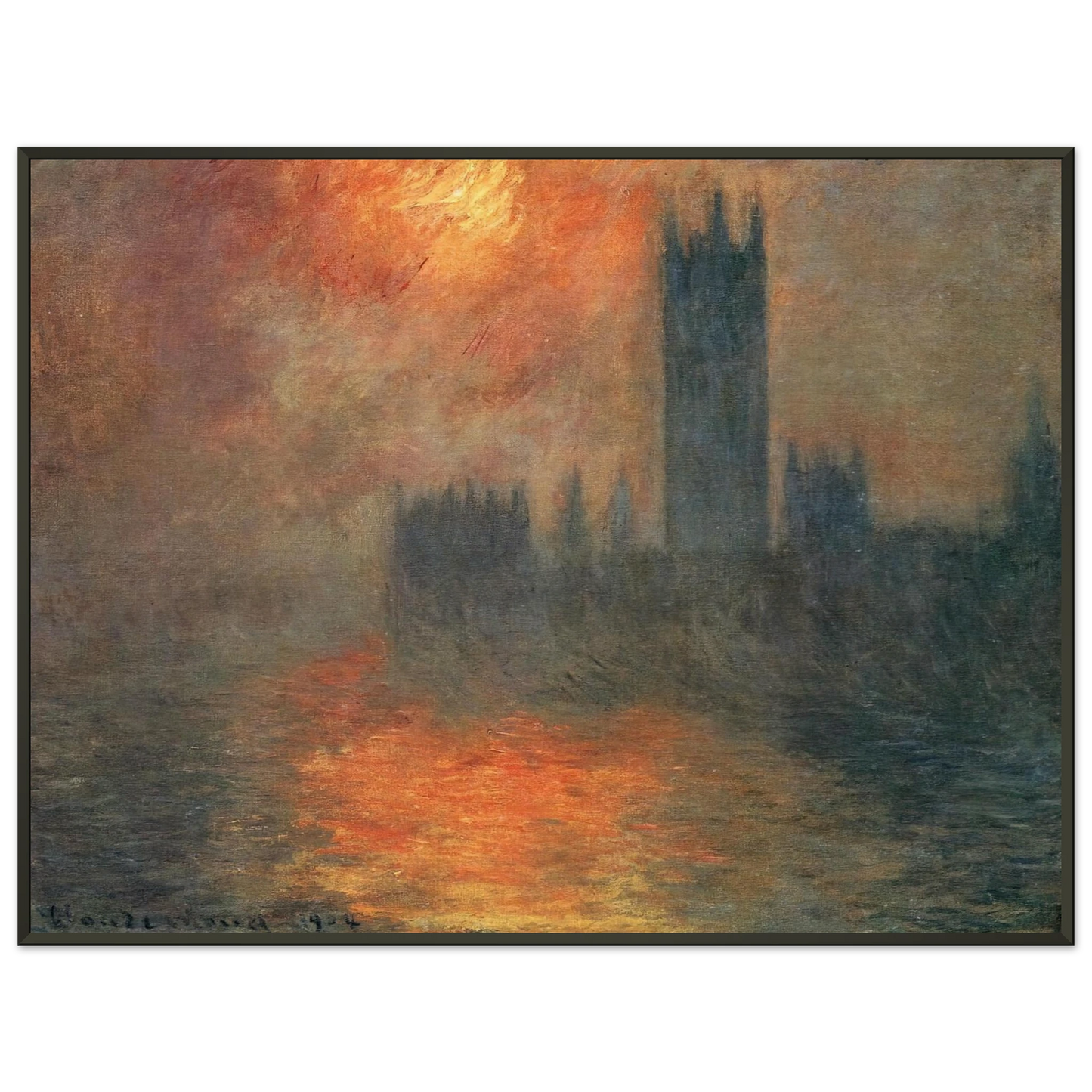 claude monet  Houses of Parliament Sunset Framed Art Print  - Aluminum Frame - 70x100 cm / 28x40 inches