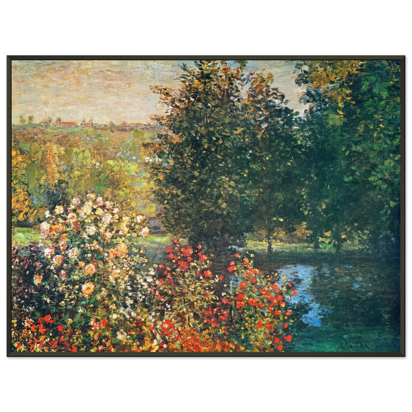 claude monet  Roses in the Hoshedes Garden at Montregon Framed Art Print  - Aluminum Frame - 60x80 cm / 24x32 inches