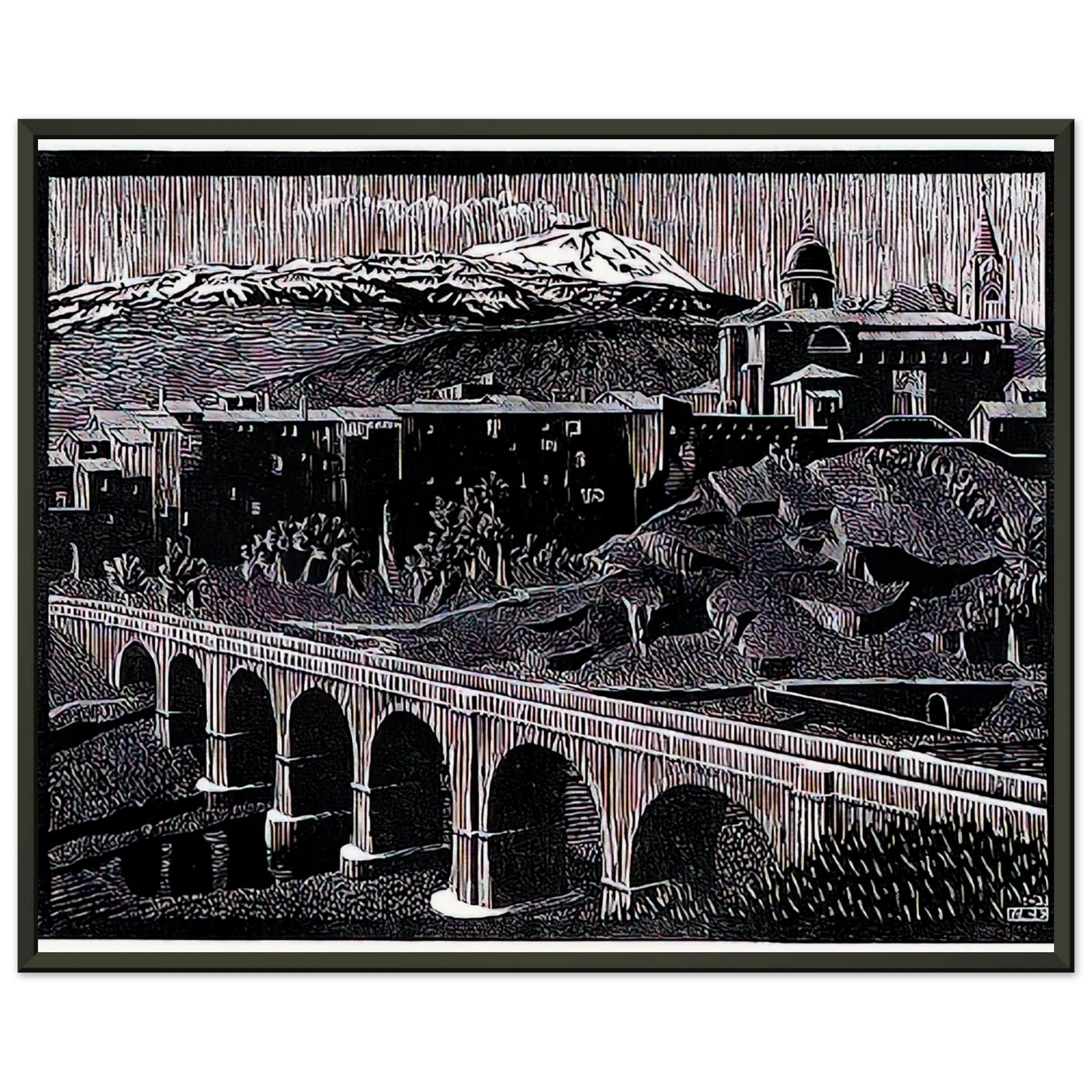 MC Escher  RANDAZZO AND MOUNT ETNA SICILY JANUARY 1933 1933 Framed Art Print  - Aluminum Frame - 60x80 cm / 24x32 inches