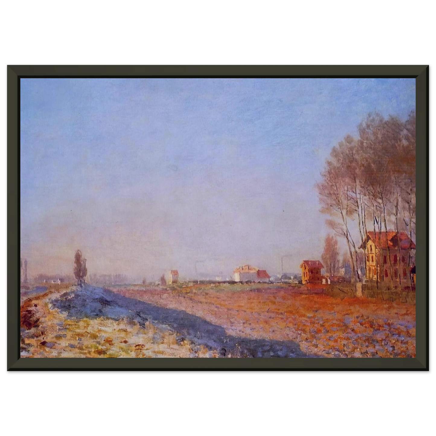 claude monet The Plain of Colombes White Frost Framed Art Print - Aluminum Frame - 70x100 cm / 28x40 inches