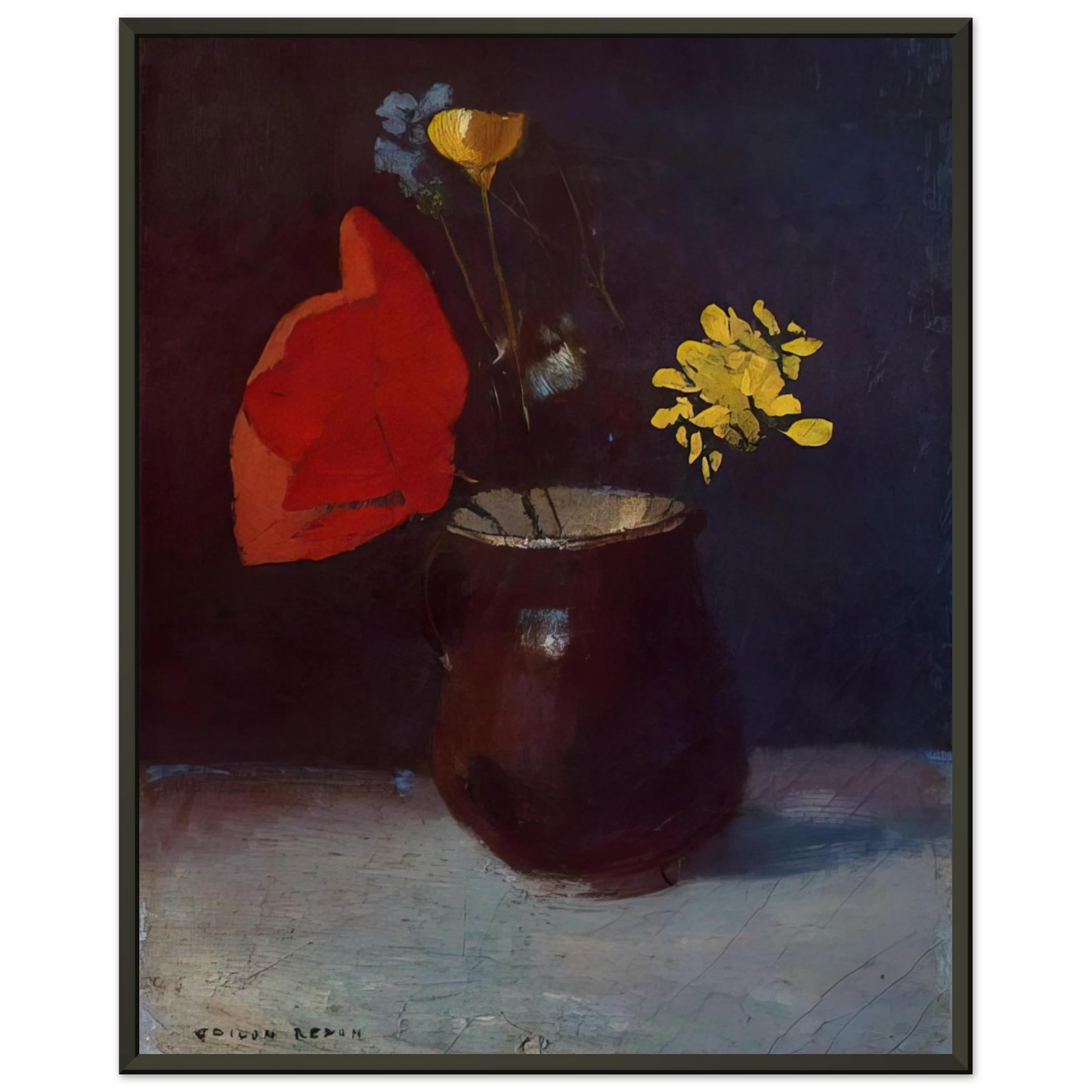 Odilon Redon  PITCHER OF FLOWERS Framed Art Print  - Aluminum Frame - 40x50 cm / 16x20 inches