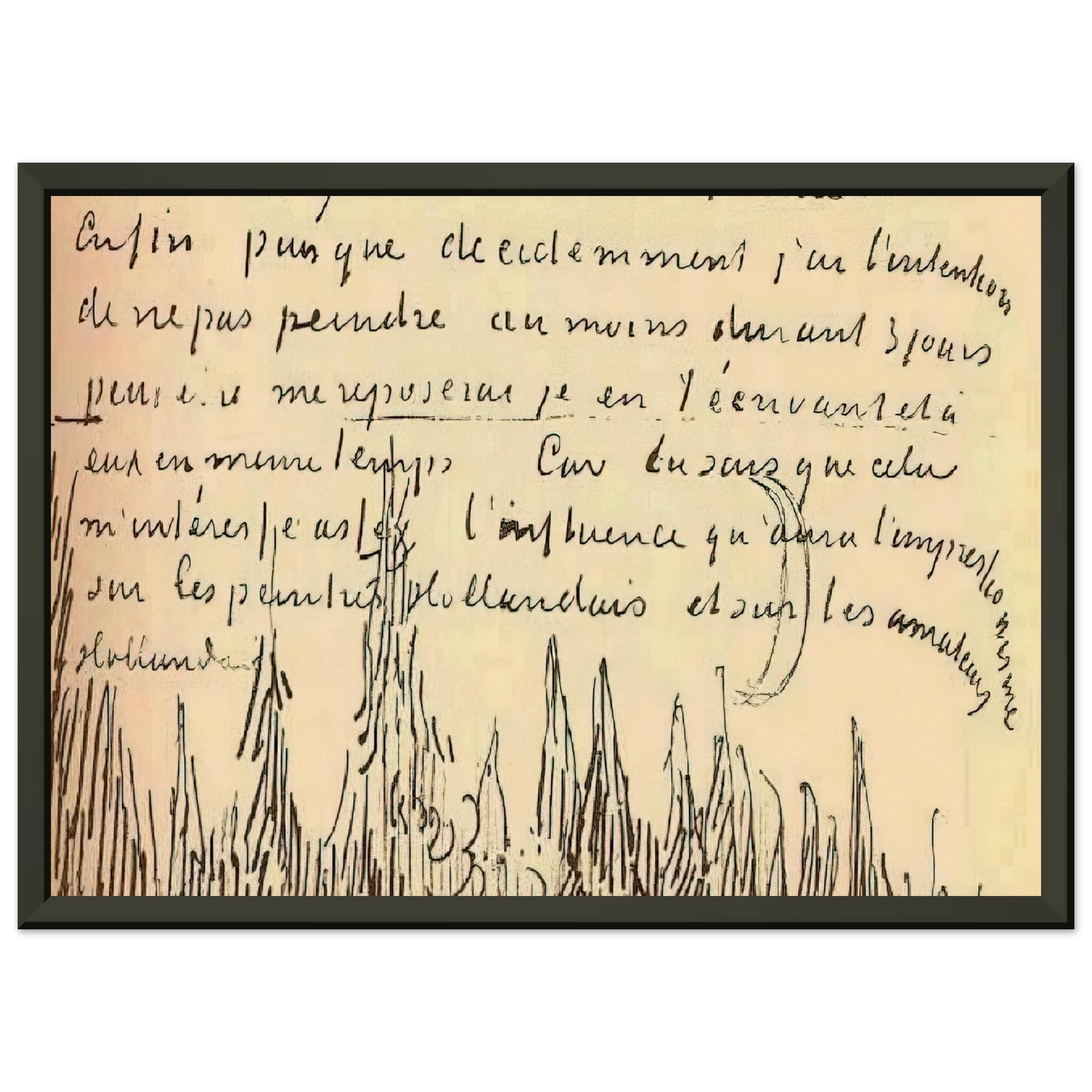 Vincent van Gogh  A Lane of Cypresses with a Couple Walking Framed Art Print  - Aluminum Frame - 70x100 cm / 28x40 inches