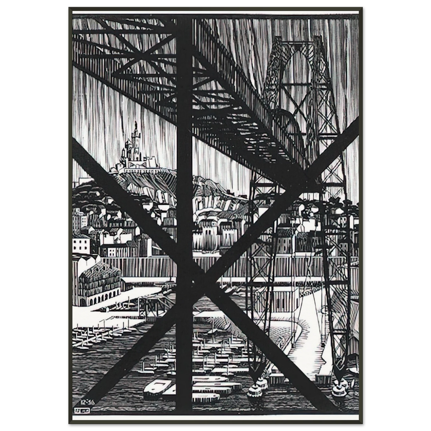 MC Escher  MARCEILLES DECEMBER 1936 1936 Framed Art Print  - Aluminum Frame - 21x29.7 cm / 8x12"