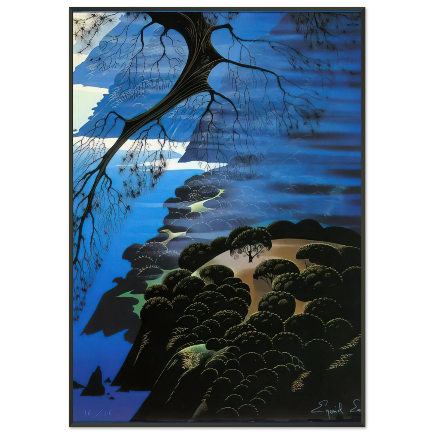 Eyvind Earle  Mystical Coastline Framed Art Print  - Aluminum Frame - 21x29.7 cm / 8x12"