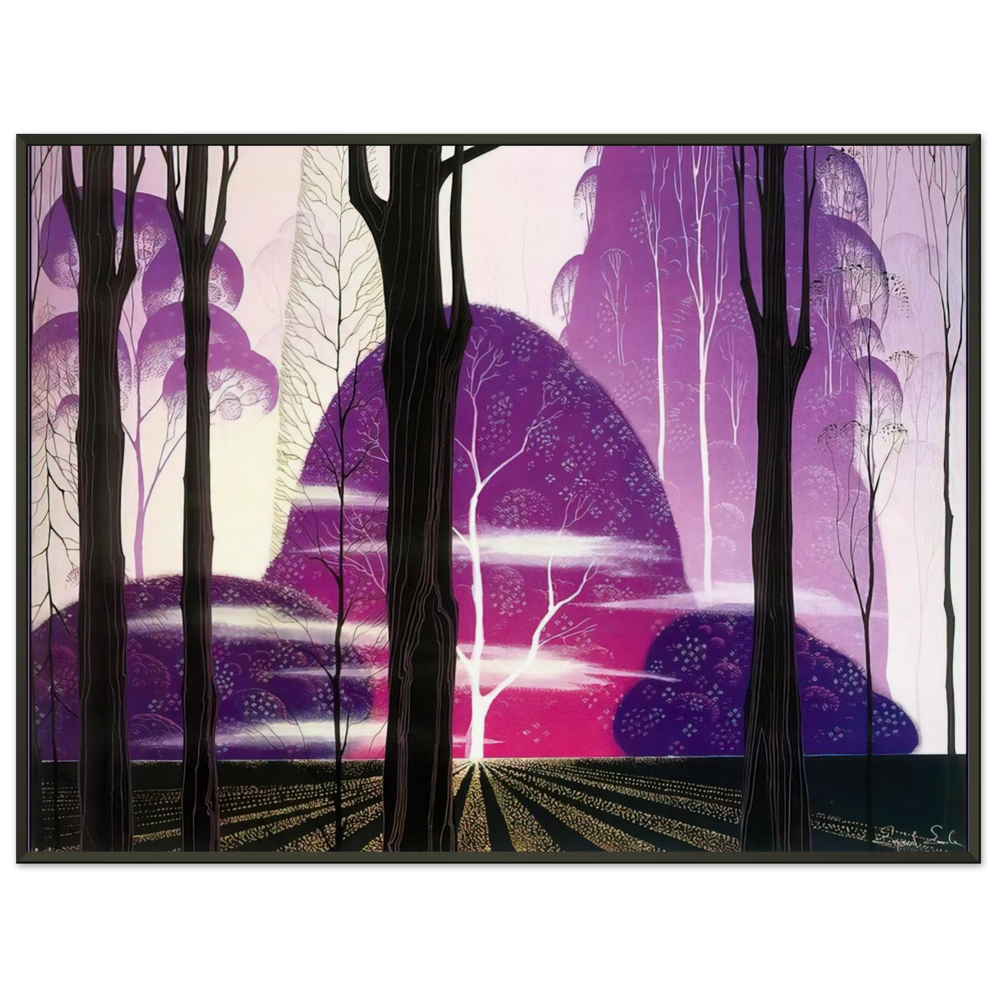 Eyvind Earle  Purple Dawn Framed Art Print  - Aluminum Frame - 70x100 cm / 28x40 inches