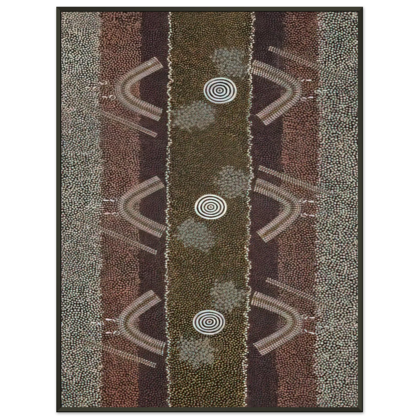 Clifford Possum Tjapaltjarri Ground and Body Designs Used in Ceremonies at Arranki on Mt Allan Station 1982 Framed Art Print - Aluminum Frame - 70x100 cm / 28x40 inches