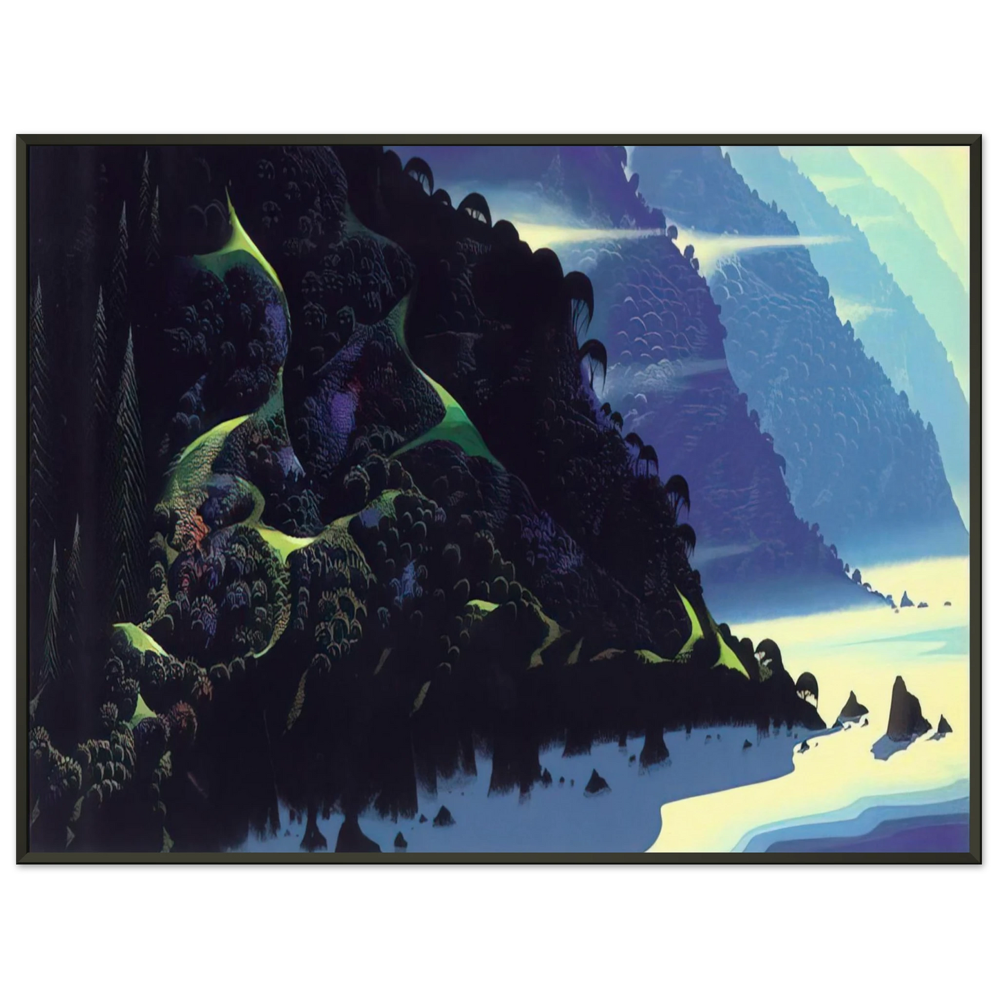 Eyvind Earle  Blue Coastline Framed Art Print  - Aluminum Frame - 40x50 cm / 16x20 inches