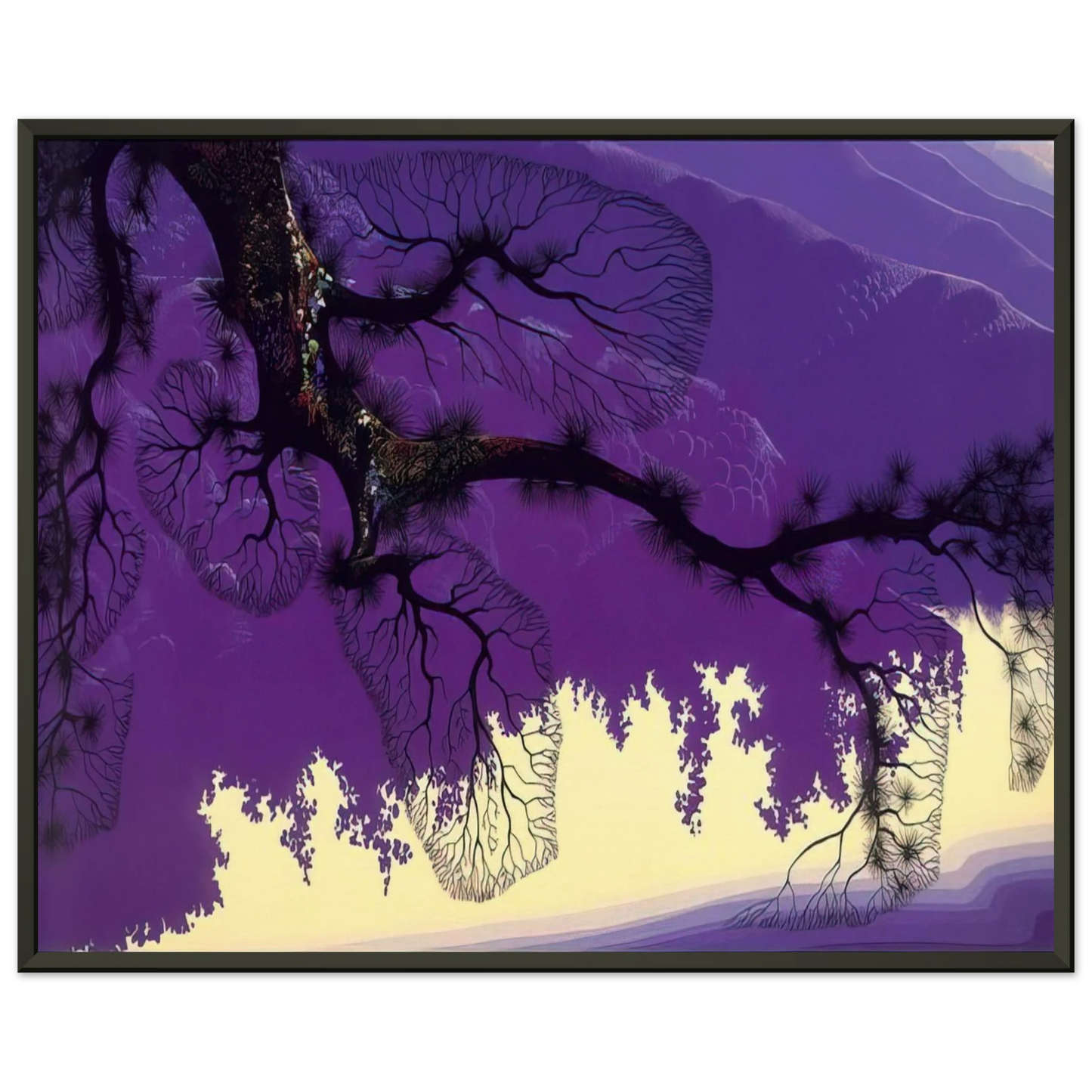 Eyvind Earle Purple Coastline Framed Art Print - Aluminum Frame - 60x80 cm / 24x32 inches