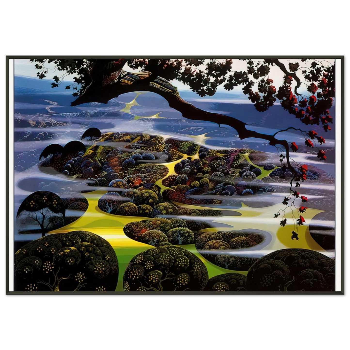 Eyvind Earle  Mystic Mountain Framed Art Print  - Aluminum Frame - 21x29.7 cm / 8x12"