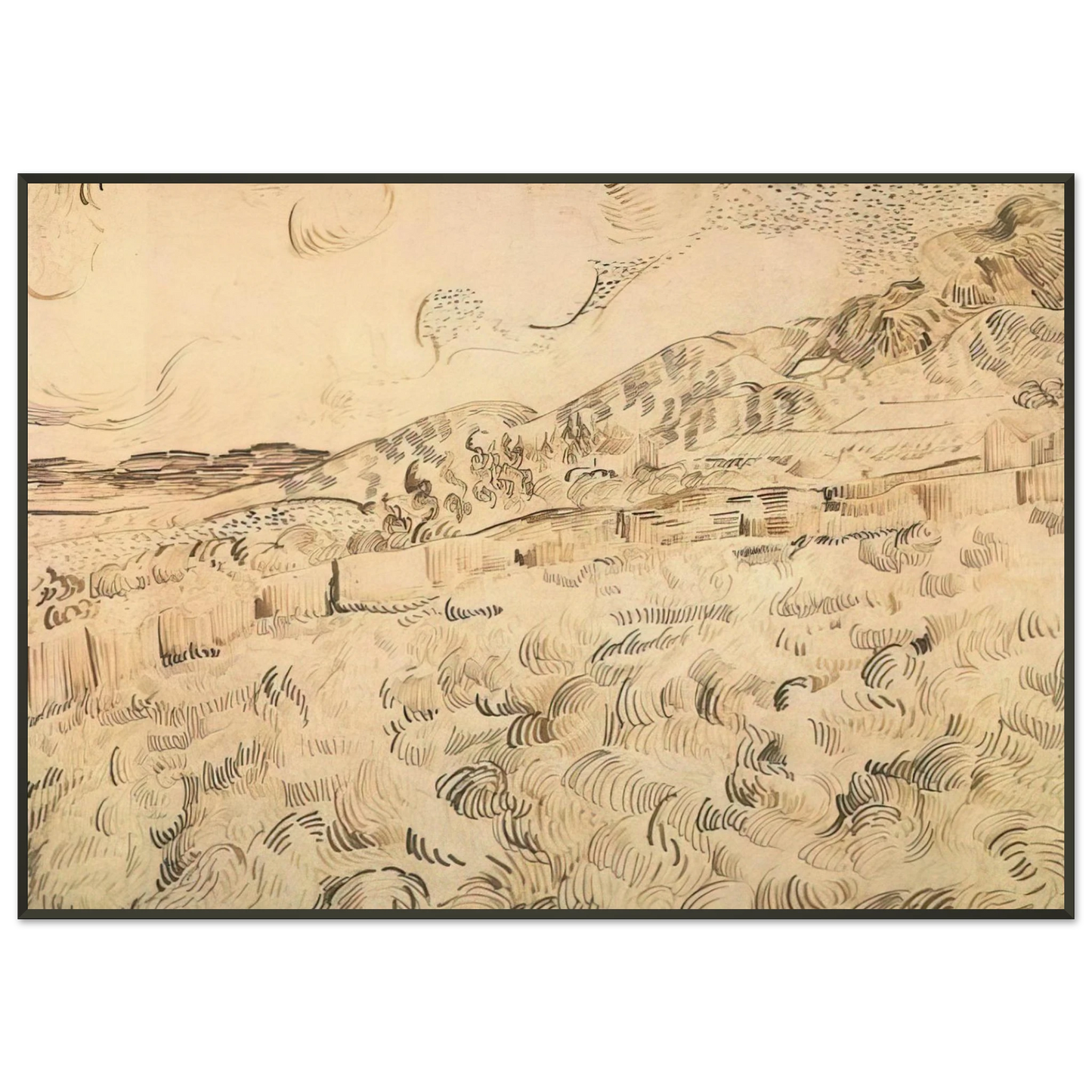 Vincent van Gogh Mountain Landscape Seen across the Walls Framed Art Print - Aluminum Frame - 21x29.7 cm / 8x12"