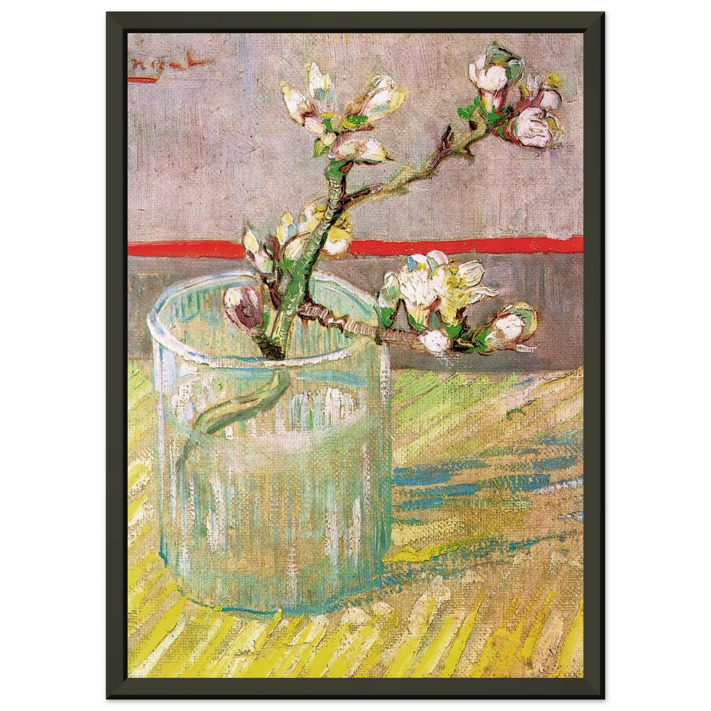 Vincent van Gogh  Blossoming Almond Branch in a Glass Framed Art Print  - Aluminum Frame - 40x50 cm / 16x20 inches