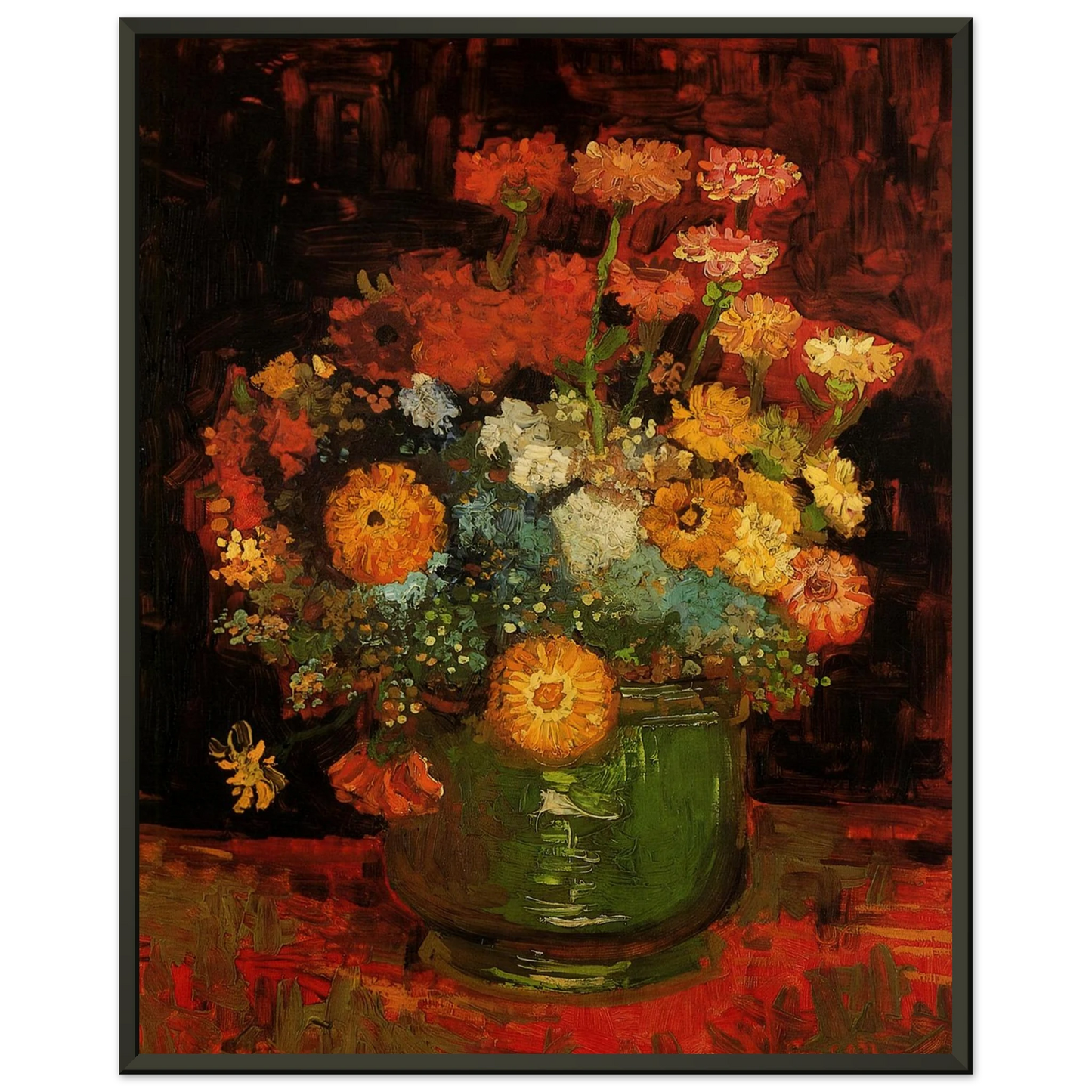 Vincent van Gogh Vase with Zinnias Framed Art Print - Aluminum Frame - 40x50 cm / 16x20 inches
