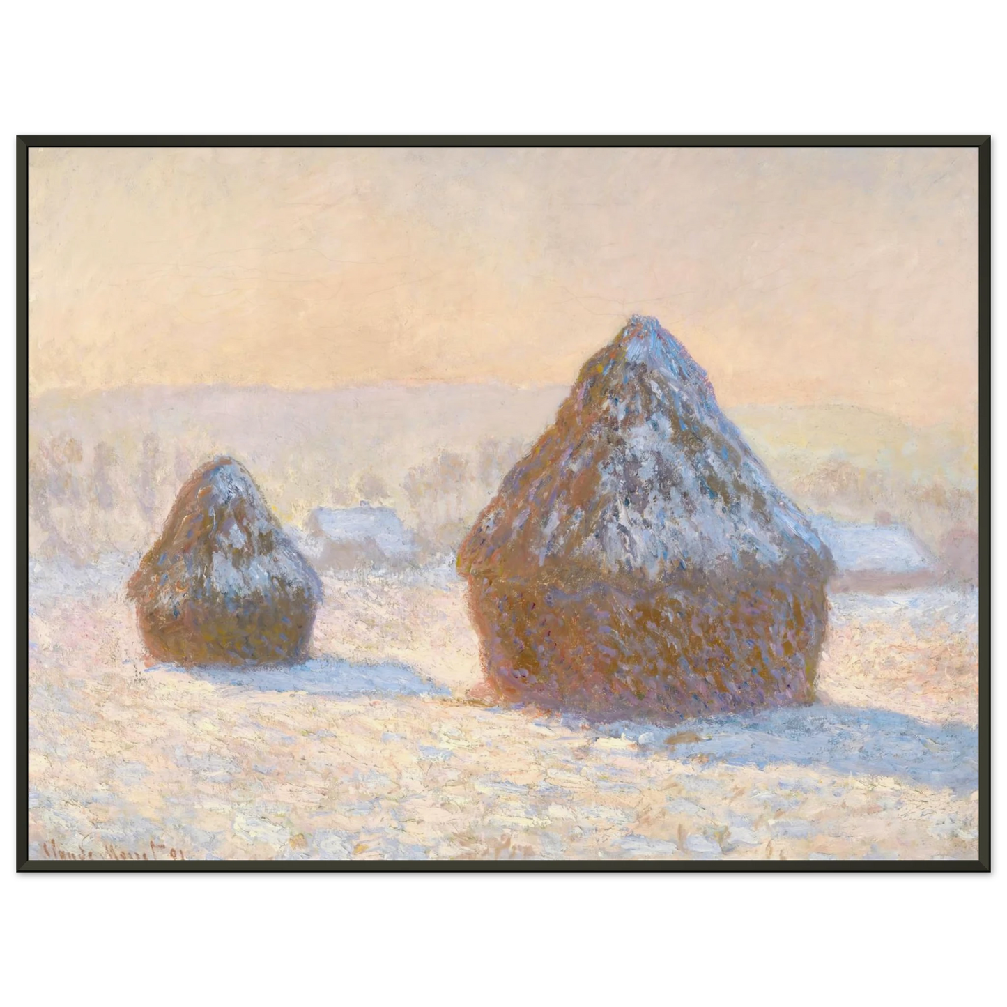 claude monet Wheatstacks Snow Effect Morning Framed Art Print - Aluminum Frame - 60x80 cm / 24x32 inches
