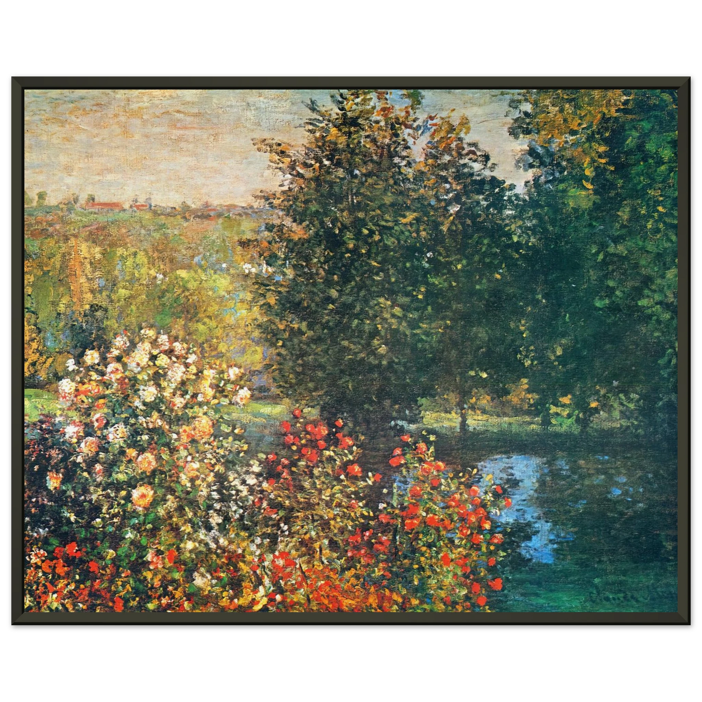 claude monet  Roses in the Hoshedes Garden at Montregon Framed Art Print  - Aluminum Frame - 70x100 cm / 28x40 inches