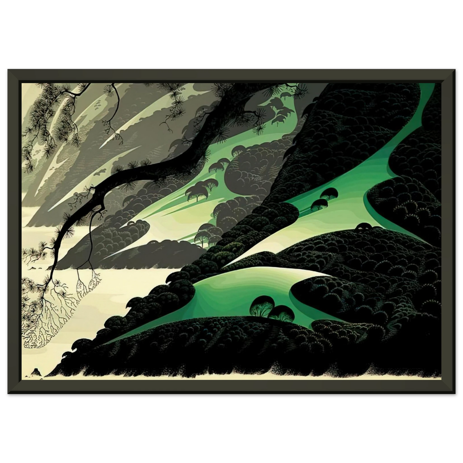 Eyvind Earle  Green Big Sur Framed Art Print  - Aluminum Frame - 40x50 cm / 16x20 inches