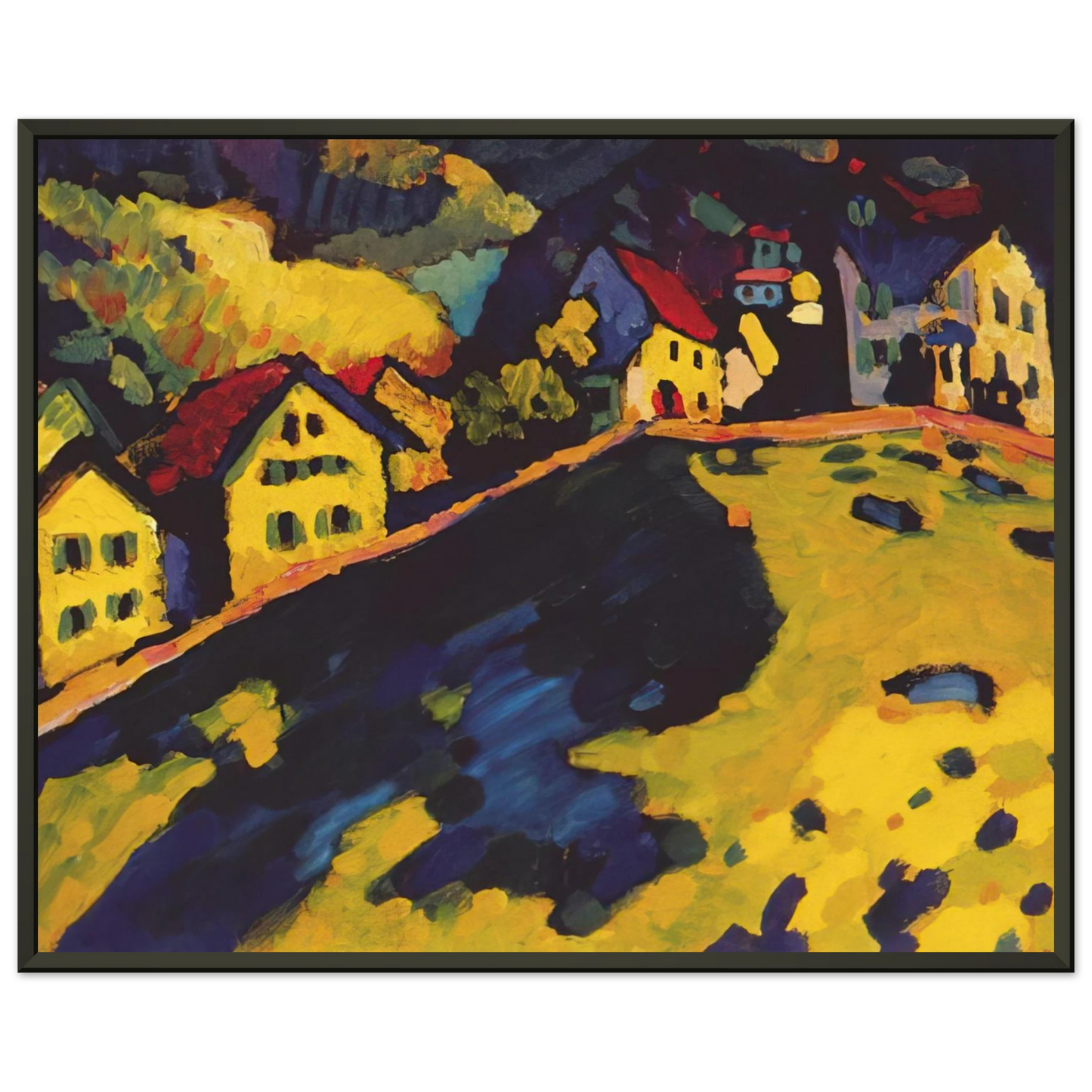 Wassily Kandinsky  HOUSES AT MURNAU 1909 Framed Art Print  - Aluminum Frame - 70x100 cm / 28x40 inches