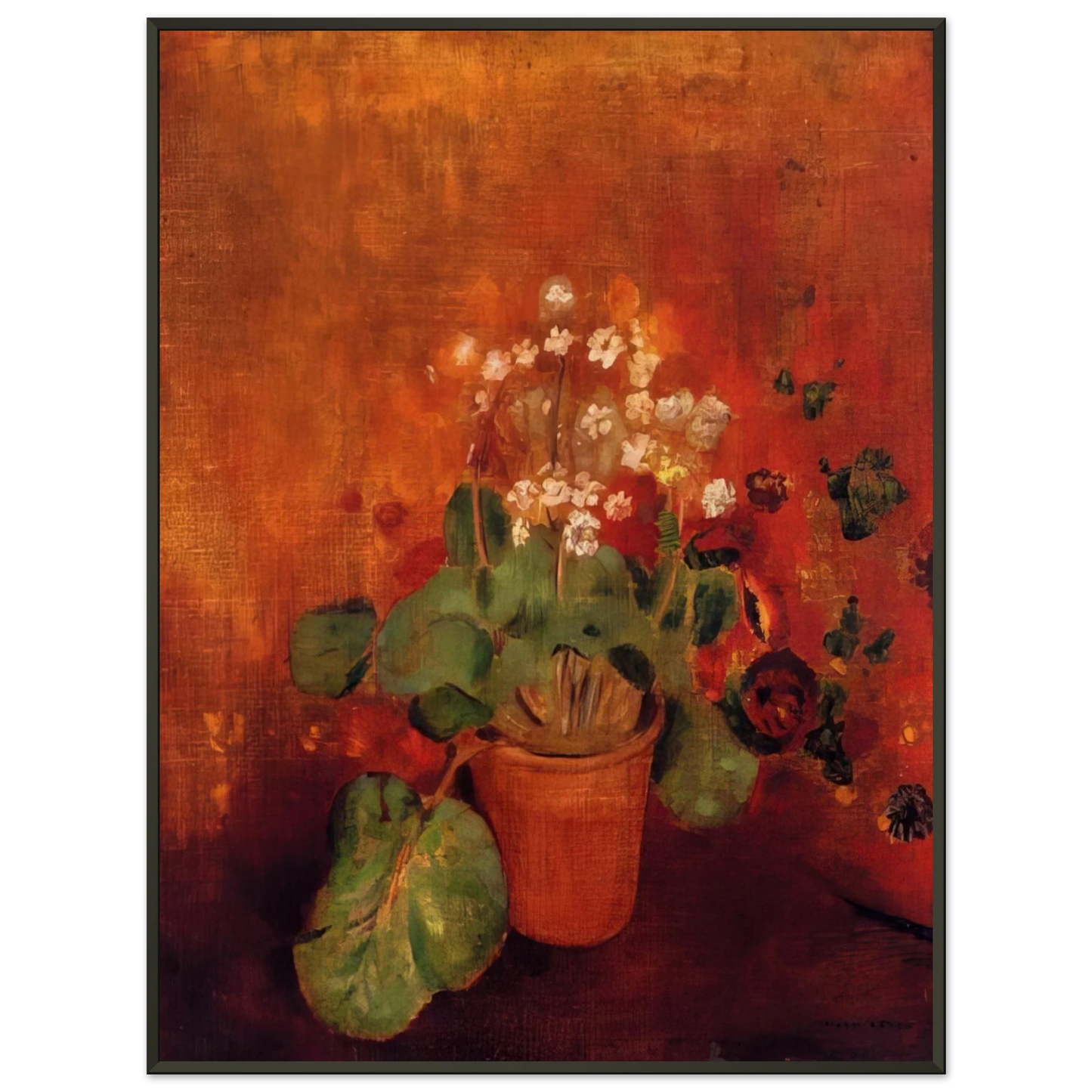 Odilon Redon FLOWERS IN A POT ON A RED BACKGROUND Framed Art Print - Aluminum Frame - 70x100 cm / 28x40 inches