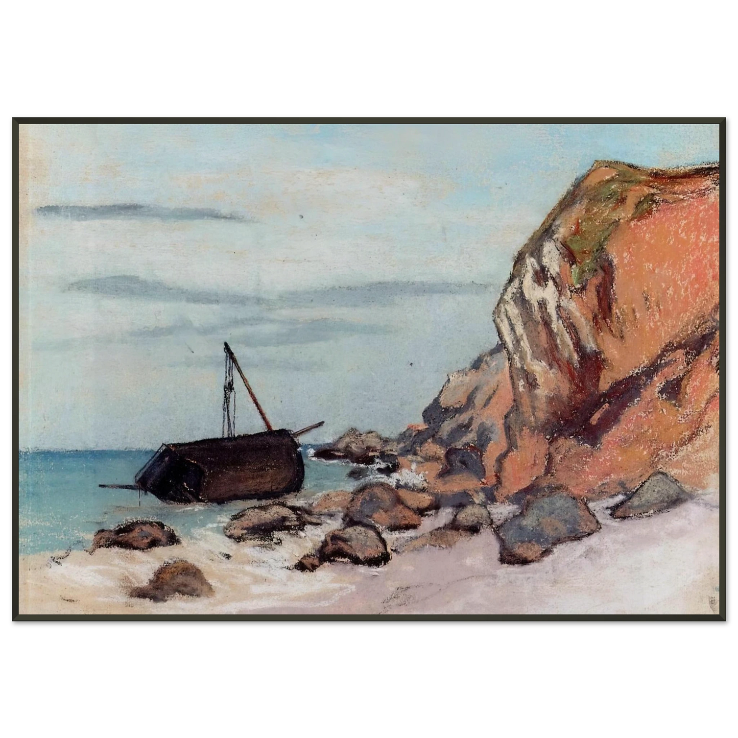 claude monet  SaintAdresse Beached Sailboat Framed Art Print  - Aluminum Frame - 21x29.7 cm / 8x12"