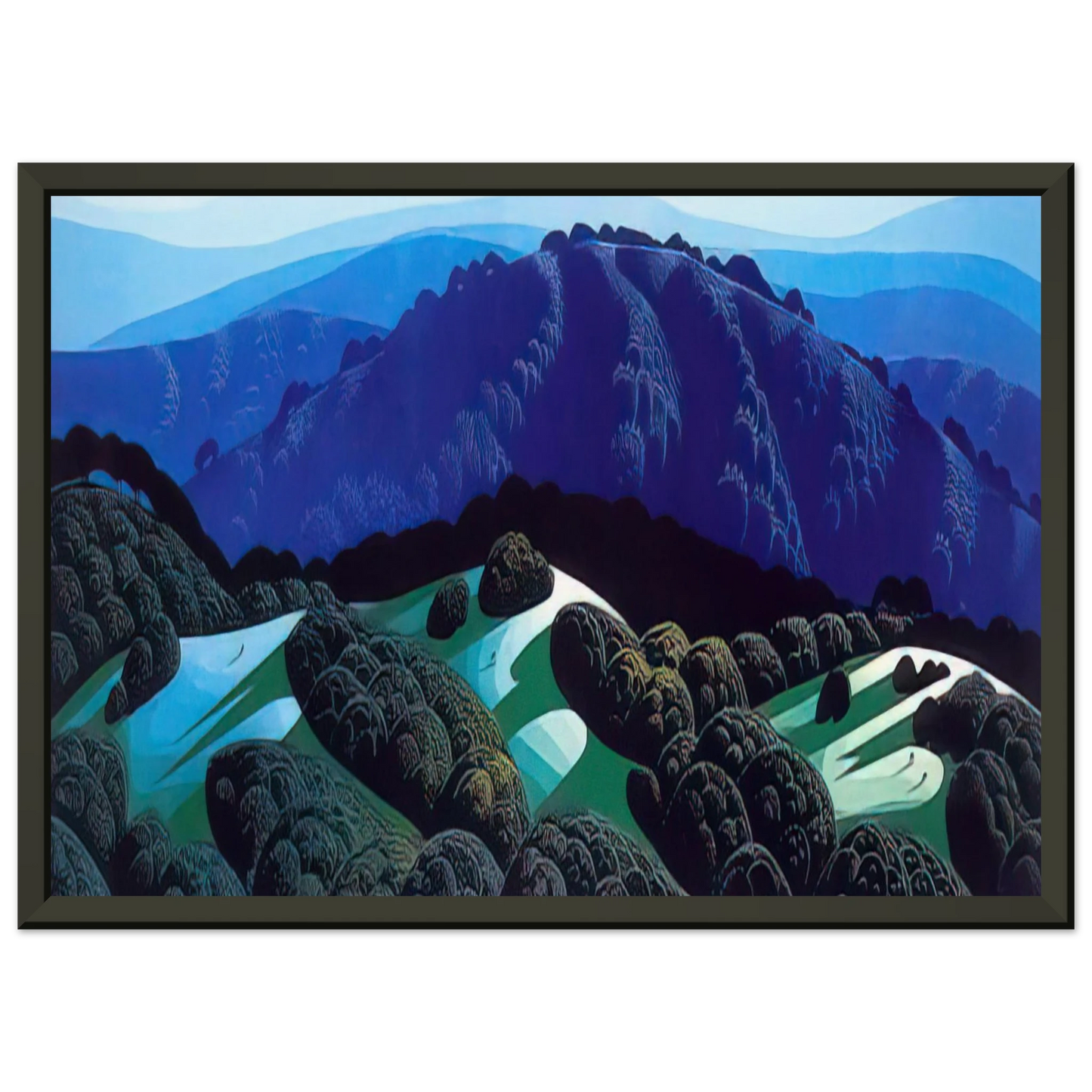 Eyvind Earle Three Fields and a Mountain Framed Art Print - Aluminum Frame - 40x50 cm / 16x20 inches