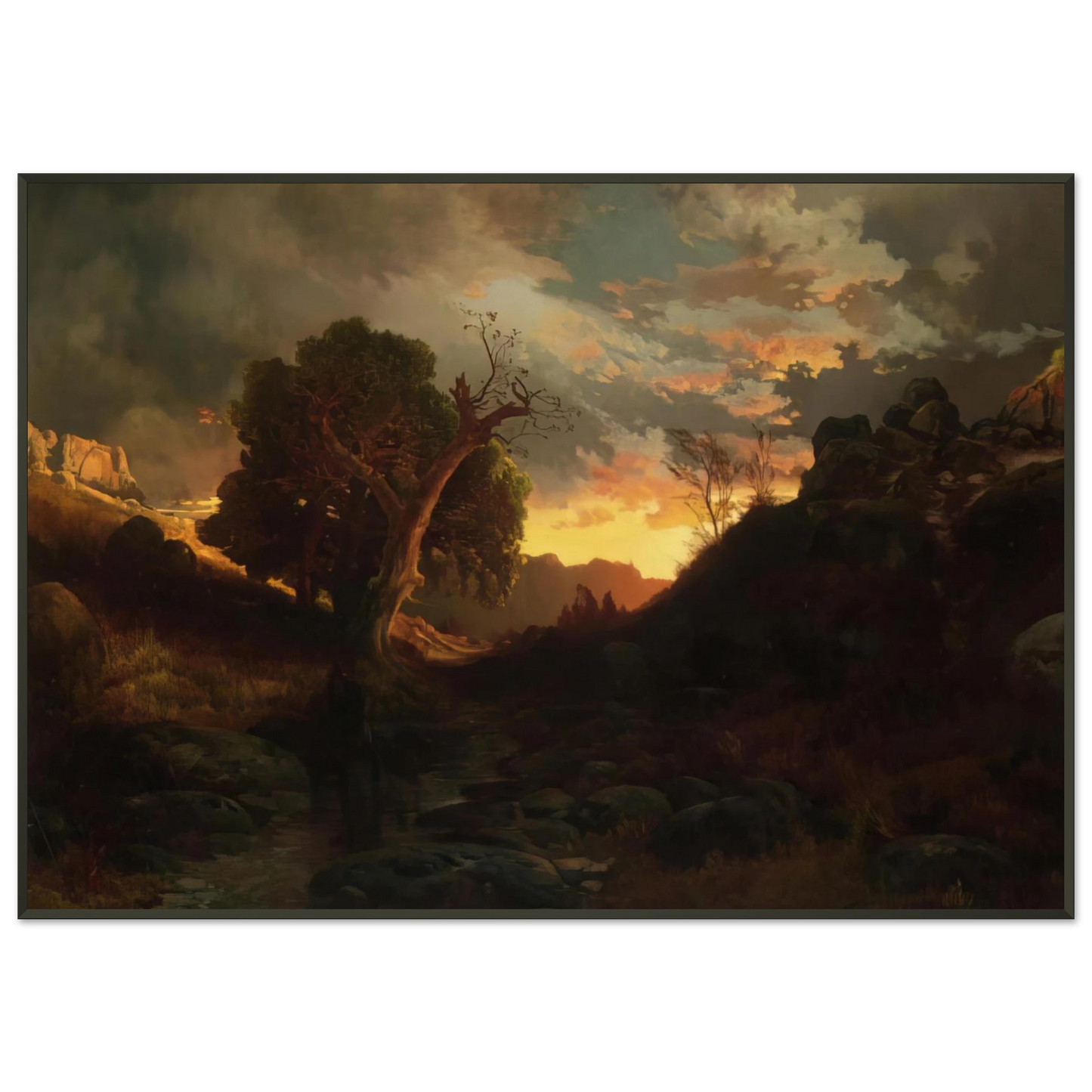 Thomas Moran The Evening Hunter Framed Art Print - Aluminum Frame - 21x29.7 cm / 8x12"