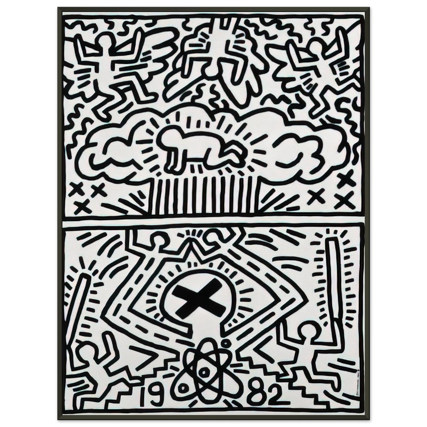 Keith Haring  ANTI NUCLEAR RALLY 1982 Framed Art Print  - Aluminum Frame - 40x50 cm / 16x20 inches