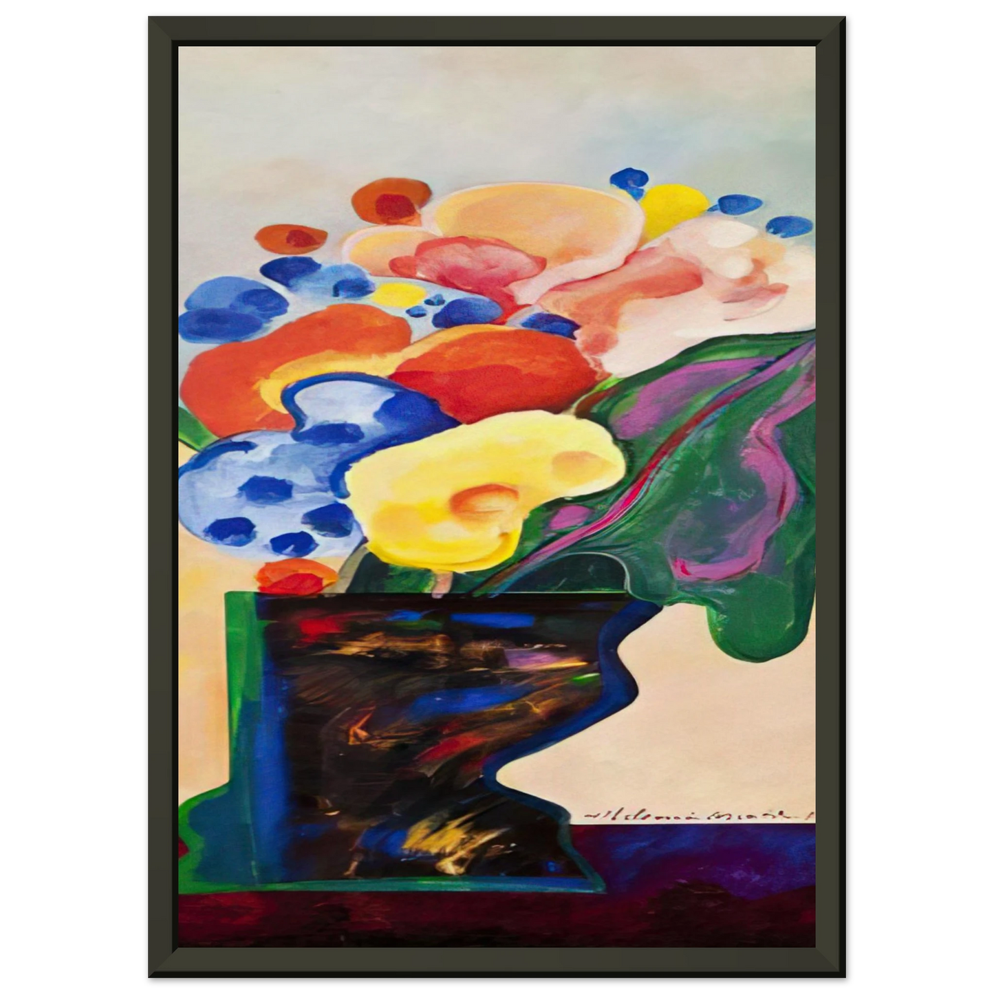 Aldemir Martins Vase With Flowers 1990 Framed Art Print - Aluminum Frame - 40x50 cm / 16x20 inches