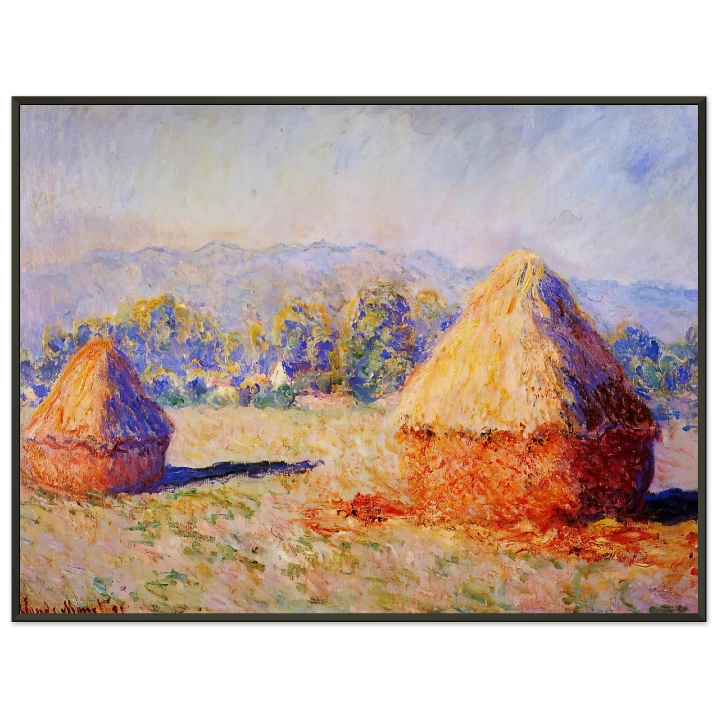 claude monet  Grainstacks in the Sunlight Morning Effect Framed Art Print  - Aluminum Frame - 40x50 cm / 16x20 inches