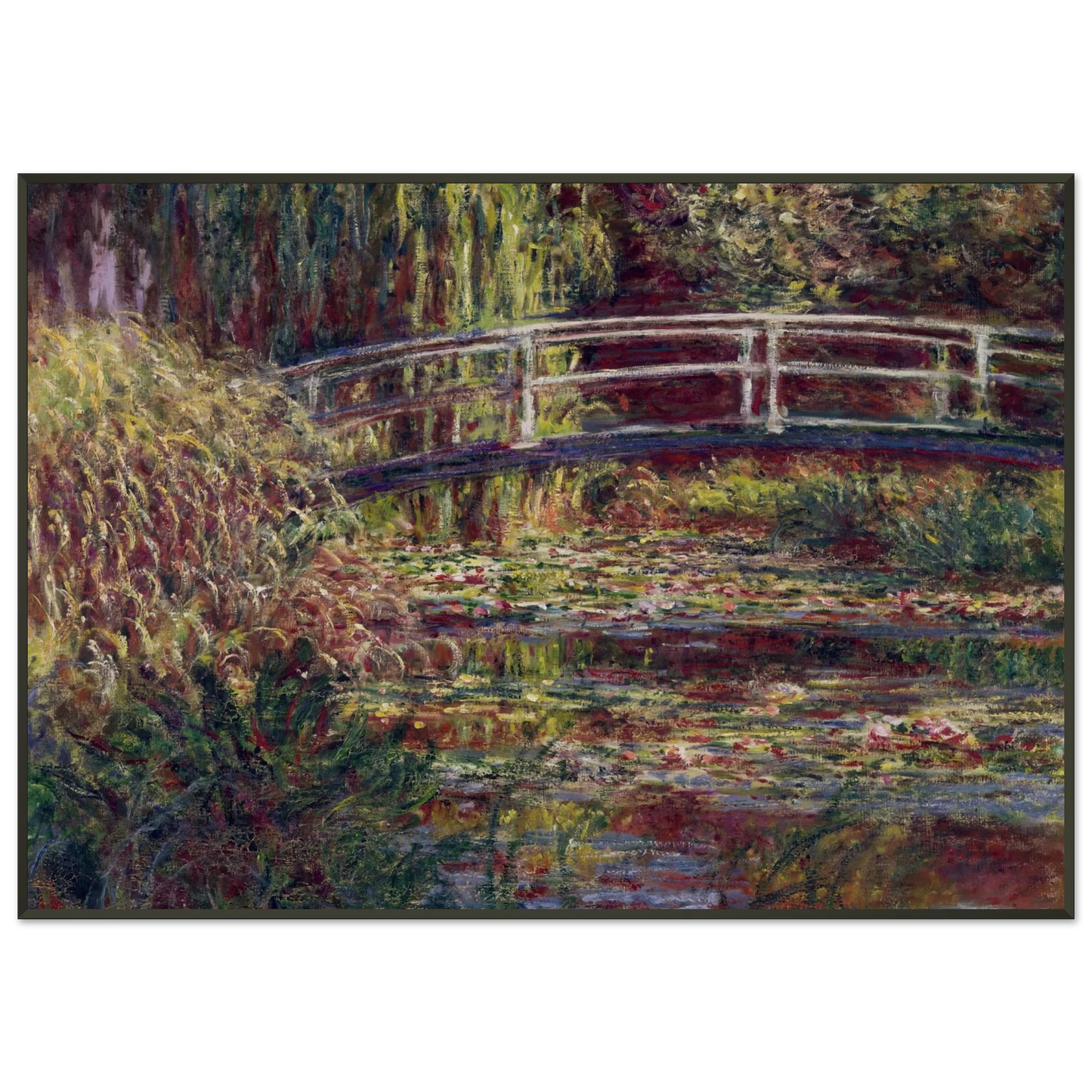 claude monet  The Japanese Bridge The WaterLily Pond Symphony in Rose Framed Art Print  - Aluminum Frame - 21x29.7 cm / 8x12"