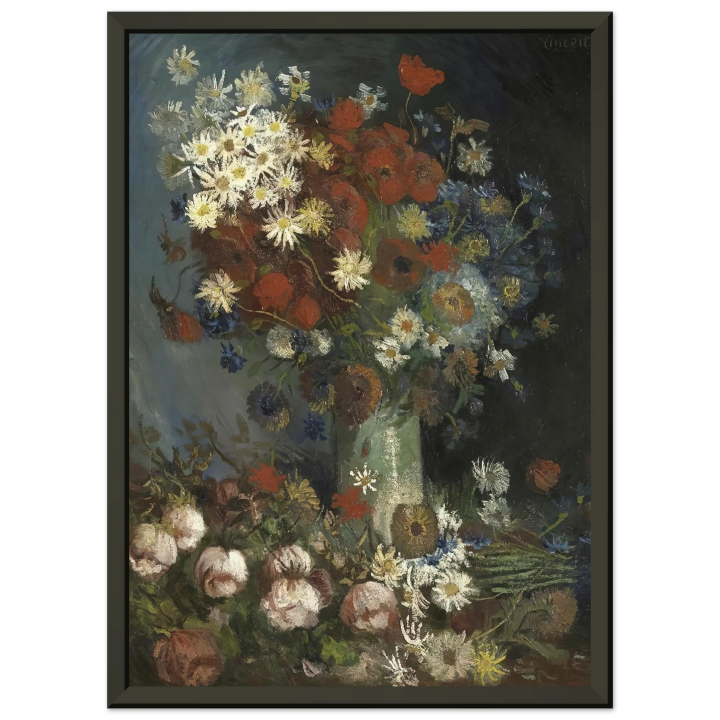 Vincent van Gogh  Still life with meadow flowers and roses Framed Art Print  - Aluminum Frame - 40x50 cm / 16x20 inches