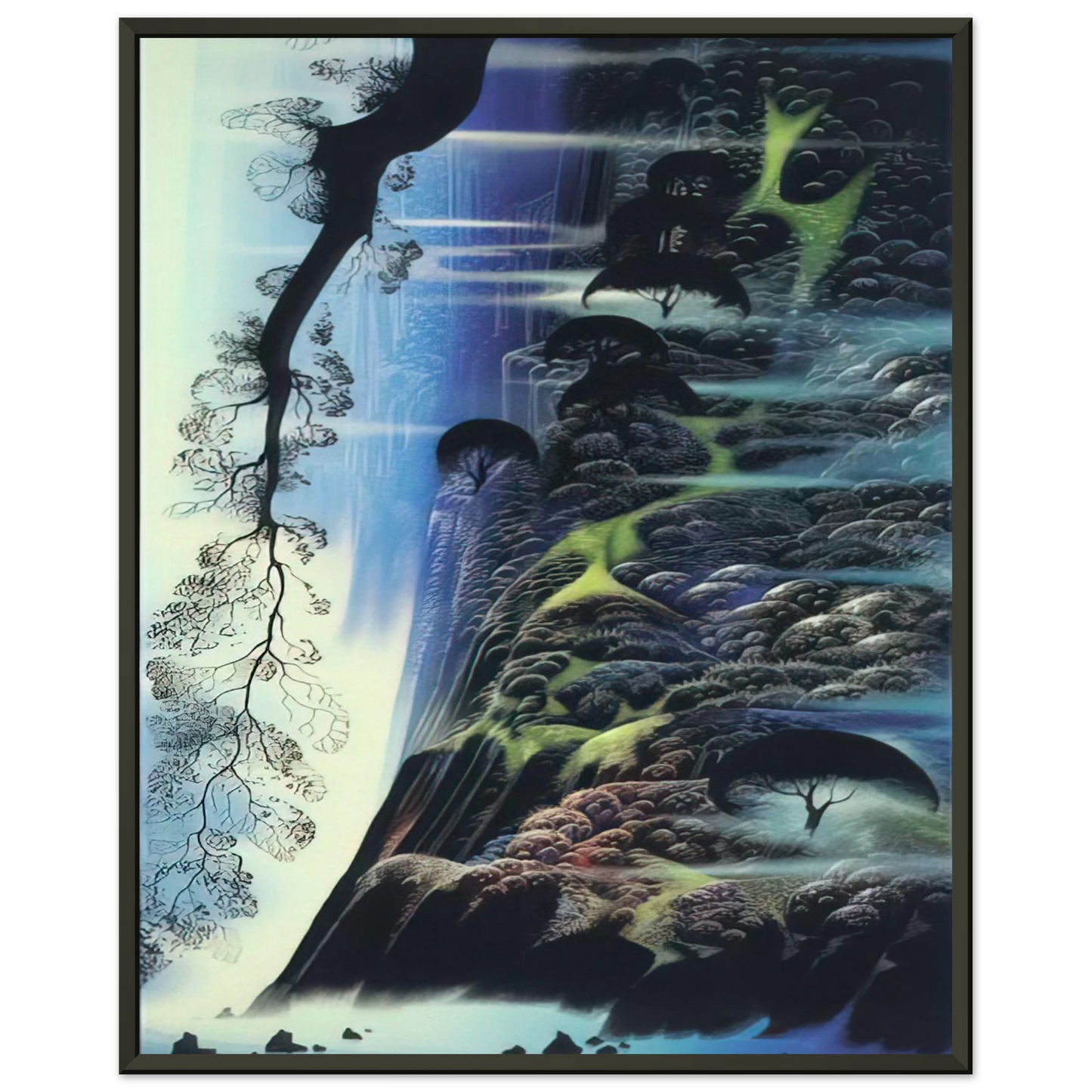 Eyvind Earle Steep Coast Line Framed Art Print - Aluminum Frame - 70x100 cm / 28x40 inches