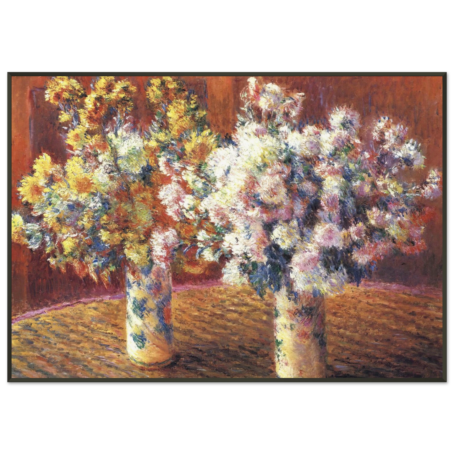 claude monet Two Vases with Chrysanthems Framed Art Print - Aluminum Frame - 21x29.7 cm / 8x12"