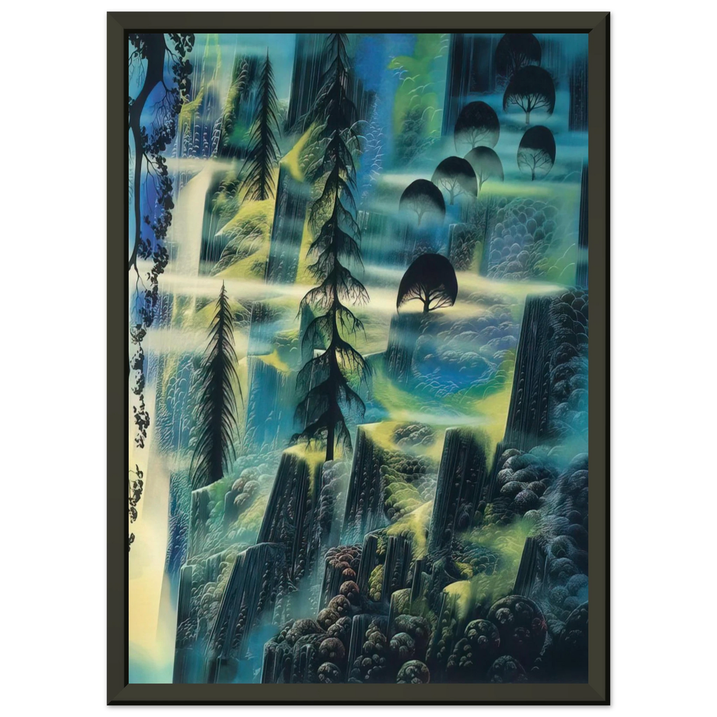 Eyvind Earle Where Eagles Fly Framed Art Print - Aluminum Frame - 60x80 cm / 24x32 inches